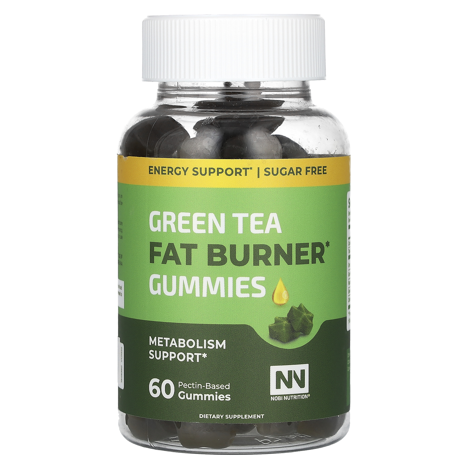 Nobi Nutrition, Жиросжигающие жевательные таблетки с зеленым чаем, 60 жевательных таблеток на основе пектина