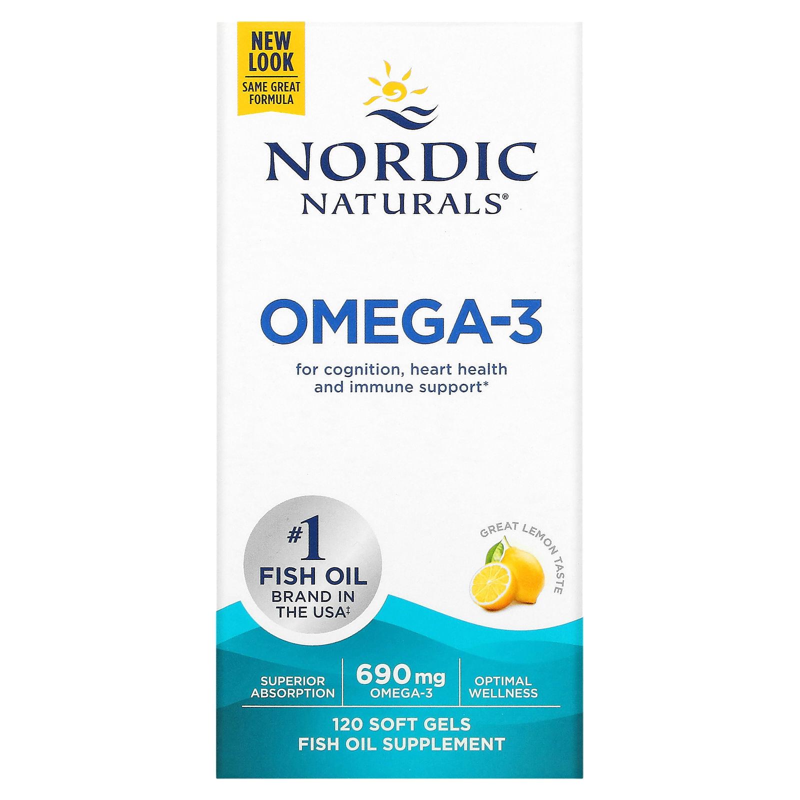 Nordic Naturals, омега-3, со вкусом лимона, 690 мг, 120 капсул (345 мг в 1 капсуле)