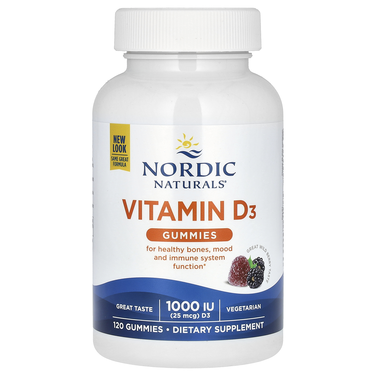 Nordic Naturals, витамин D3, со вкусом лесной ягоды, 1000 МЕ (25 мкг), 120 жевательных таблеток