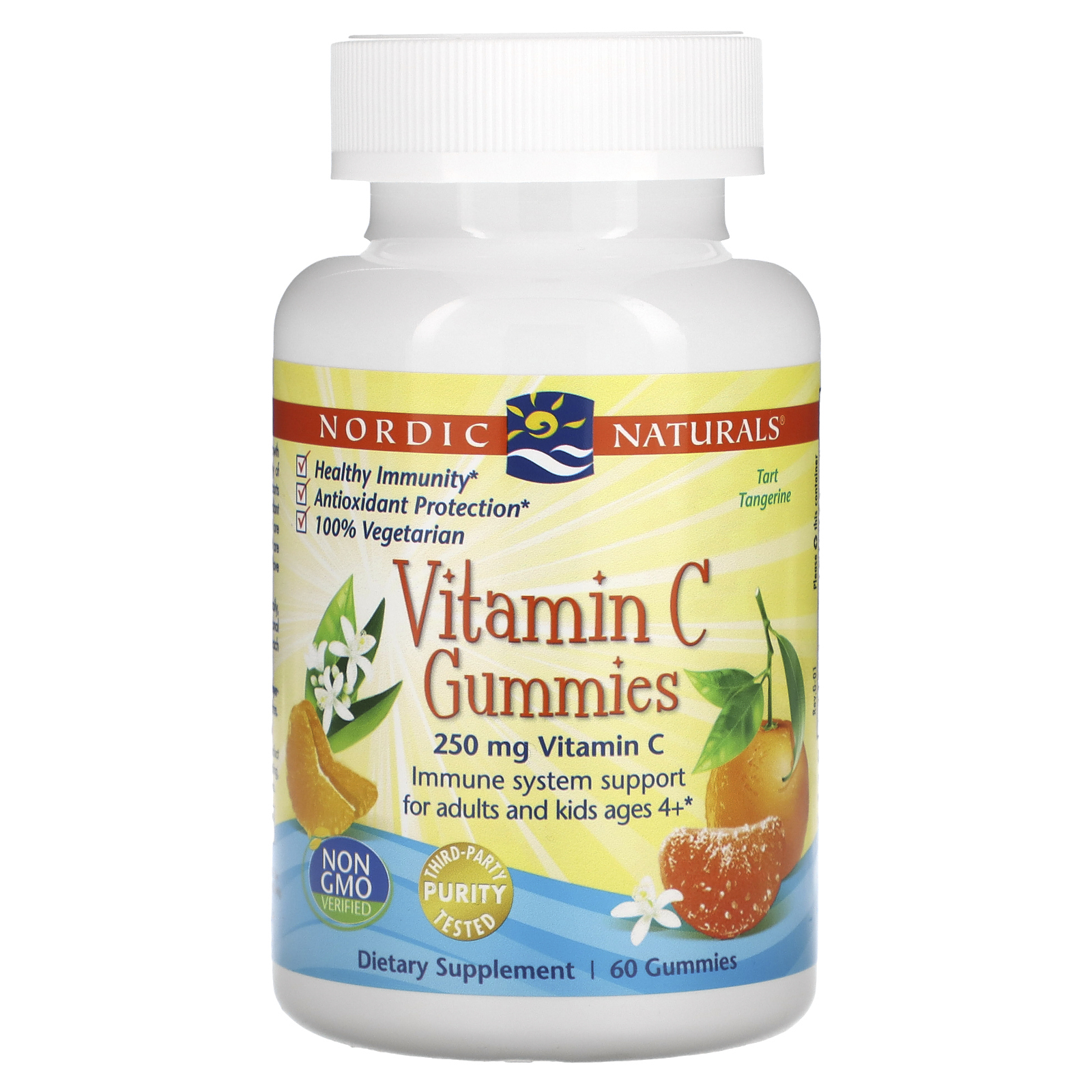 Nordic Naturals, жевательный витамин C, для детей от 4 лет, со вкусом мандарина, 250 мг, 60 жевательных таблеток (125 мг в 1 таблетке)