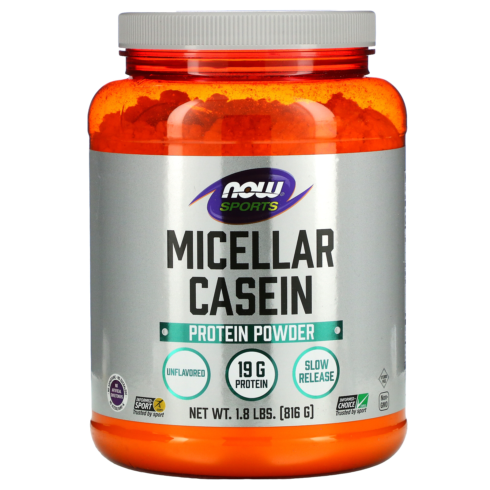 NOW Foods, Sports, мицеллярный казеин, быстрорастворимый, натуральный продукт без ароматизаторов, 816 г (1,8 фунта)