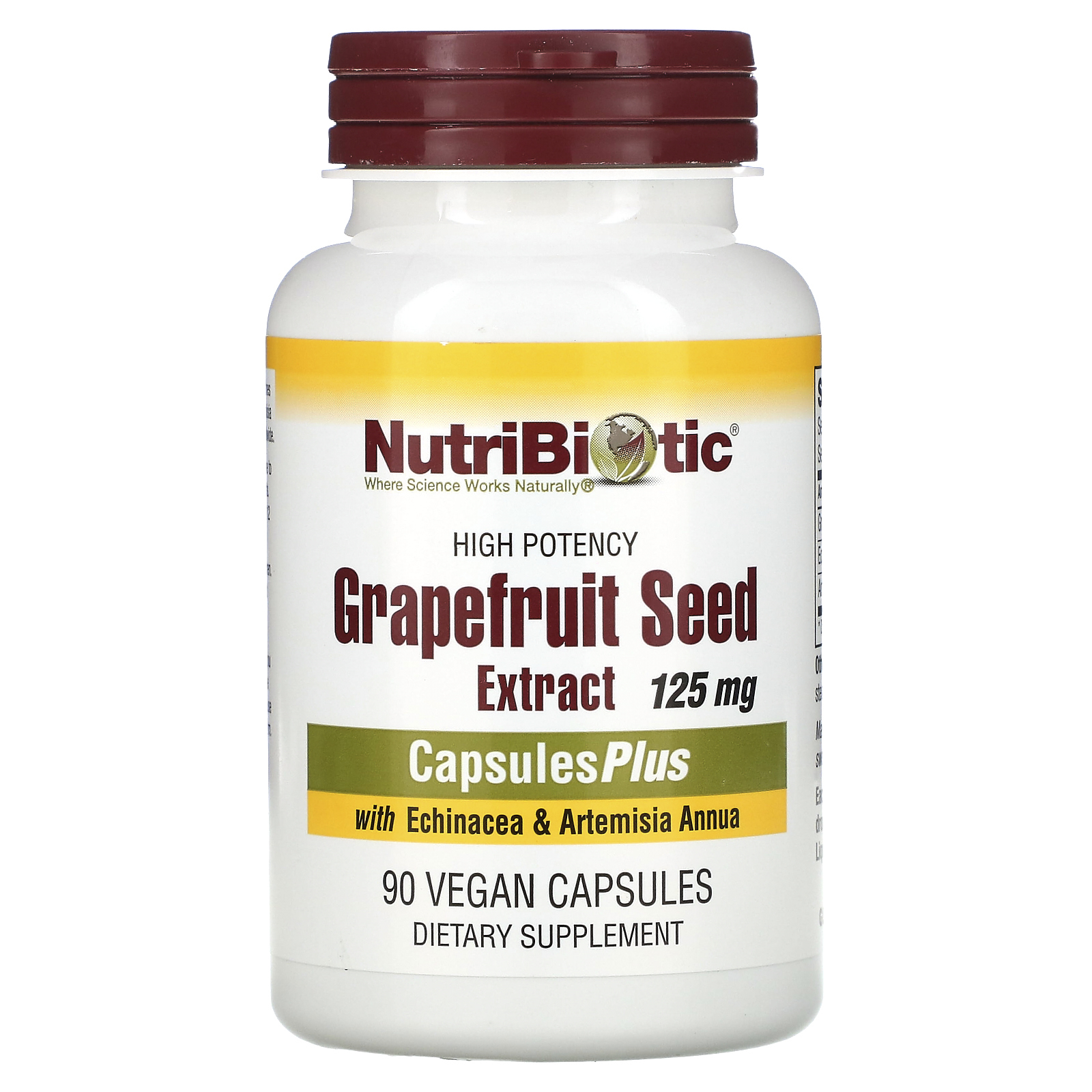 NutriBiotic, Высокоэффективный экстракт семян грейпфрута, с эхинацеей и Artemisia annua, 125 мг, 90 веганских капсул