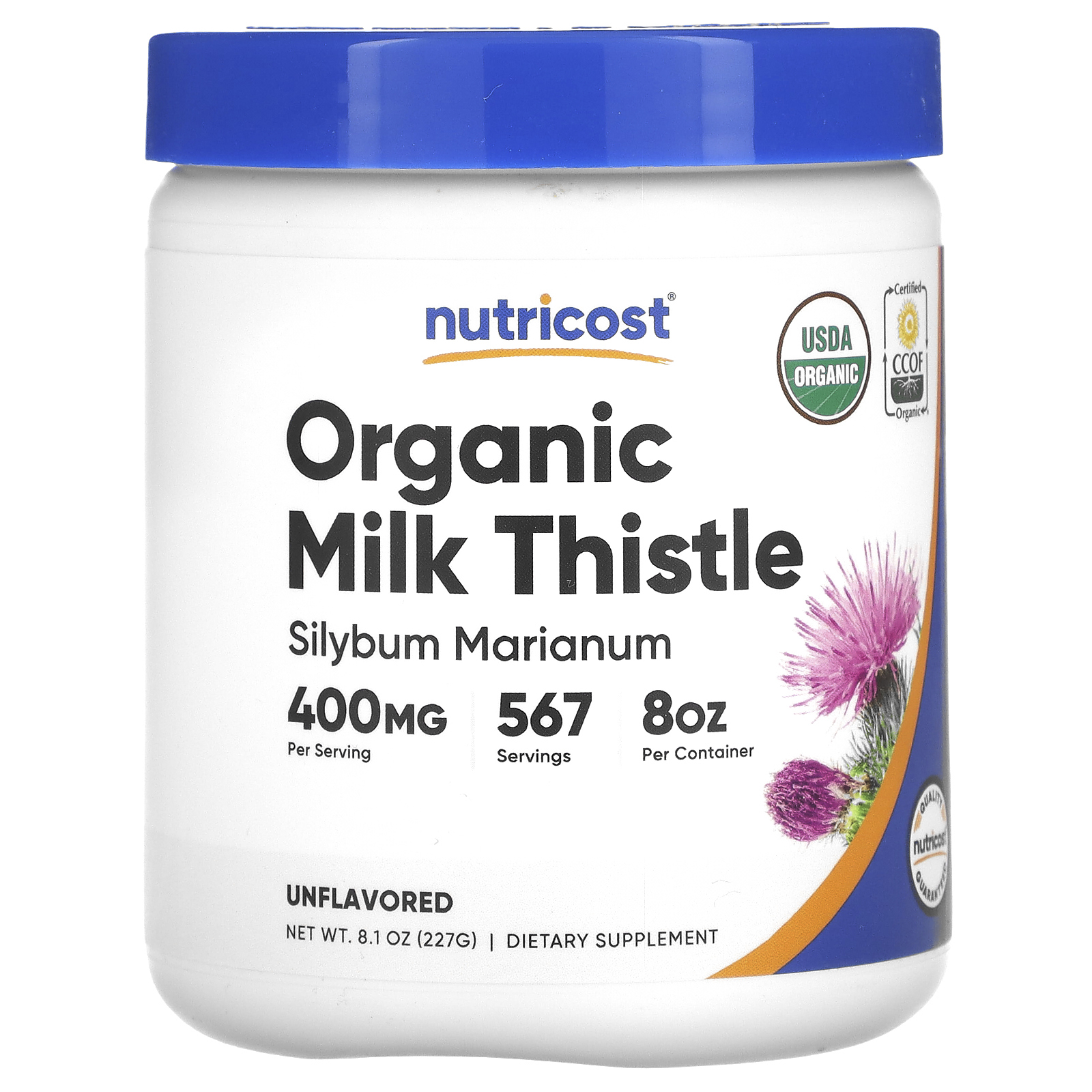 Nutricost, органический расторопша, без добавок, 400 мг, 227 г (8,1 унции)