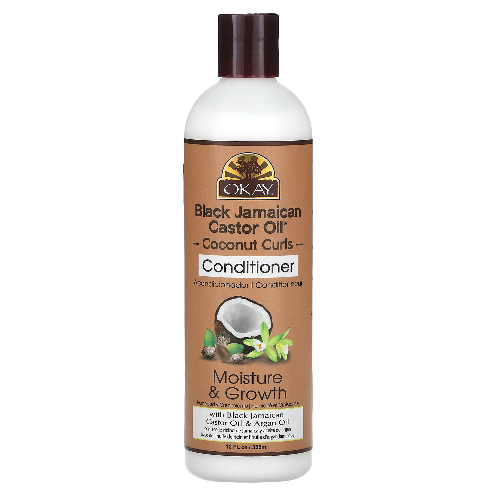 Okay Pure Naturals, Черное ямайское касторовое масло, кокосовые локоны, кондиционер, 355 мл (12 жидк. Унций)