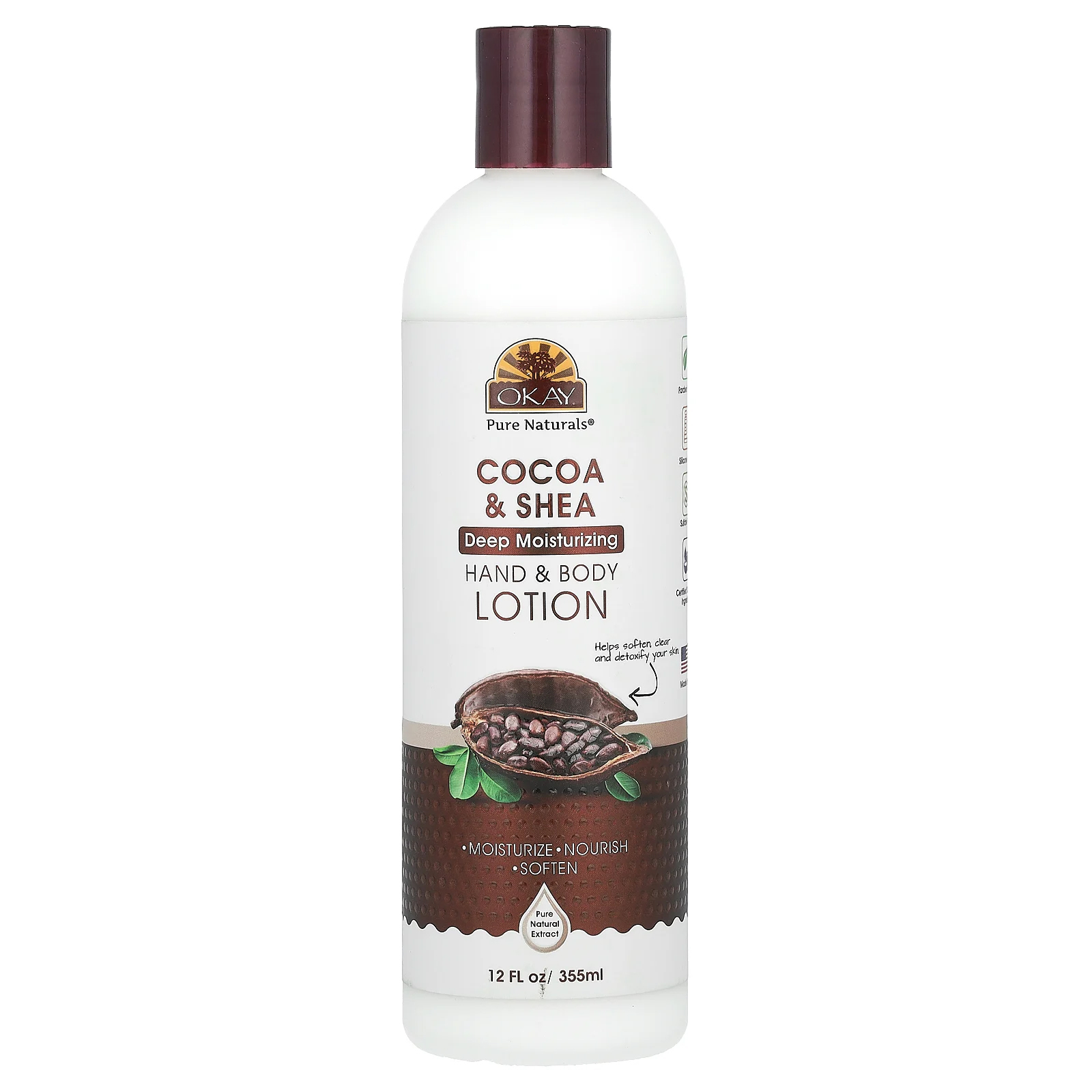 Okay Pure Naturals, лосьон для рук и тела, какао и ши, 355 мл (12 жидк. унций)