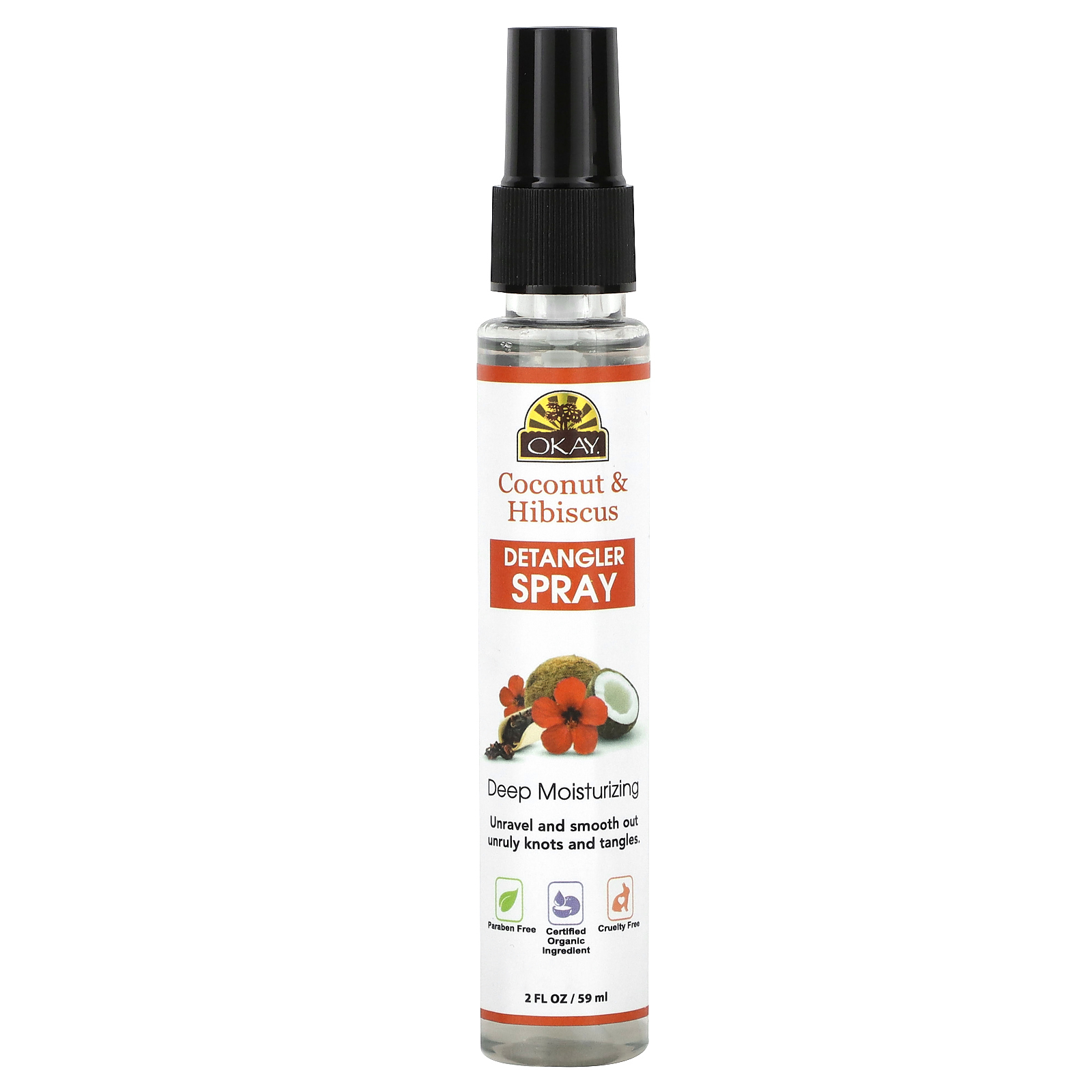 Okay Pure Naturals, Спрей для расчесывания волос, кокос и гибискус, 59 мл (2 жидк. Унции)
