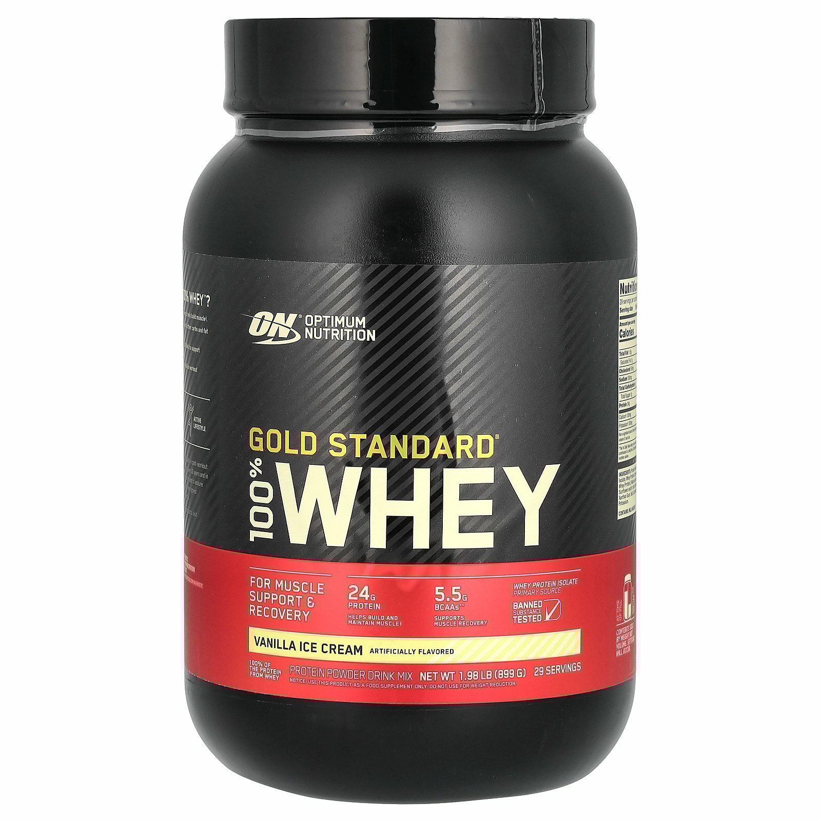 Optimum Nutrition, Gold Standard 100% Whey, сыворотка, ванильное мороженое, 907 кг (2 фунта)
