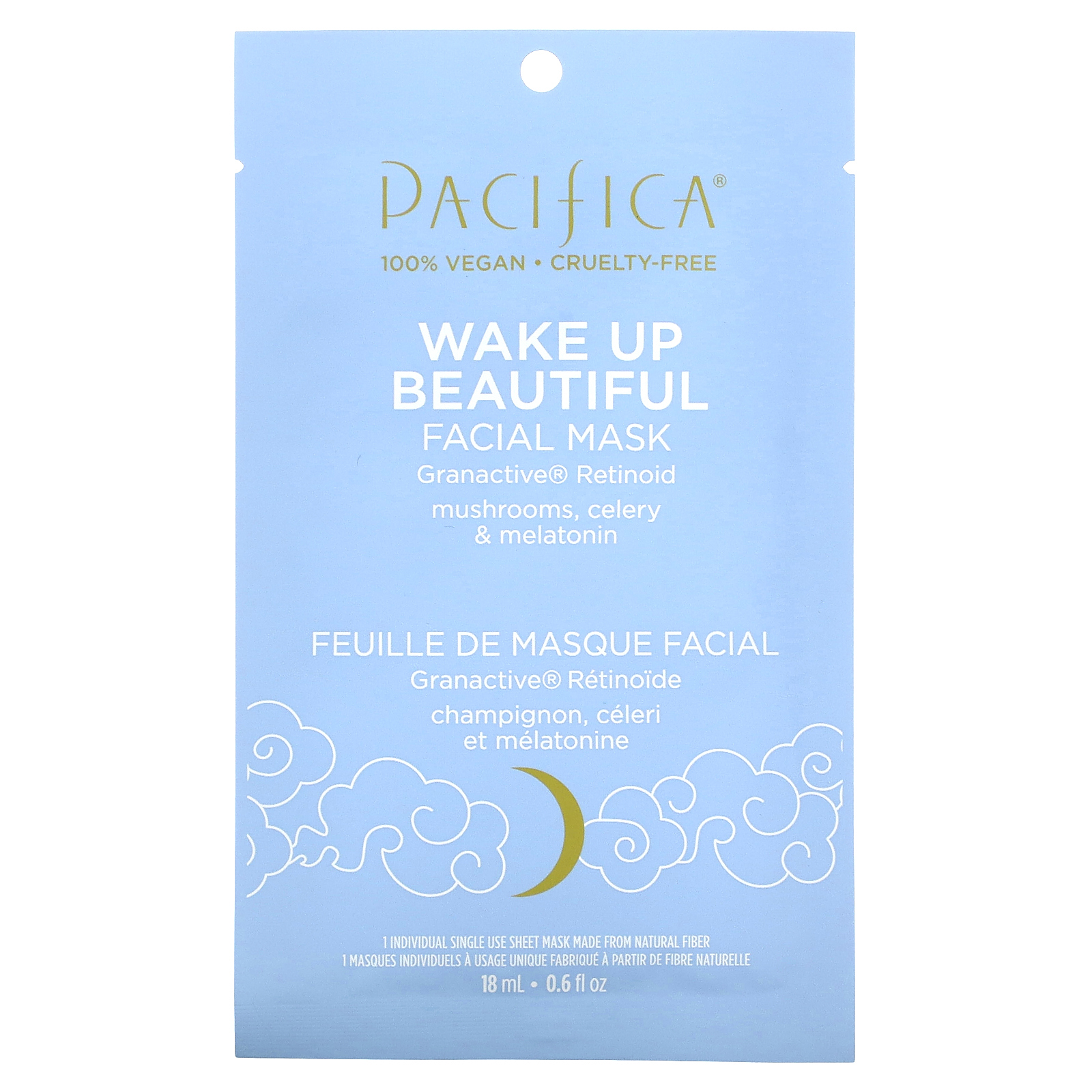 Pacifica, Wake Up Beautiful, косметическая маска для лица, гранактивный ретиноид, 1 листовая маска, 18 мл (0,6 жидк. Унции)