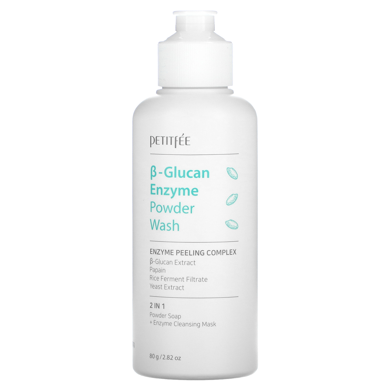 Petitfee, Энзимная пудра для умывания с бета-глюканом, 80 г (2,82 унции)