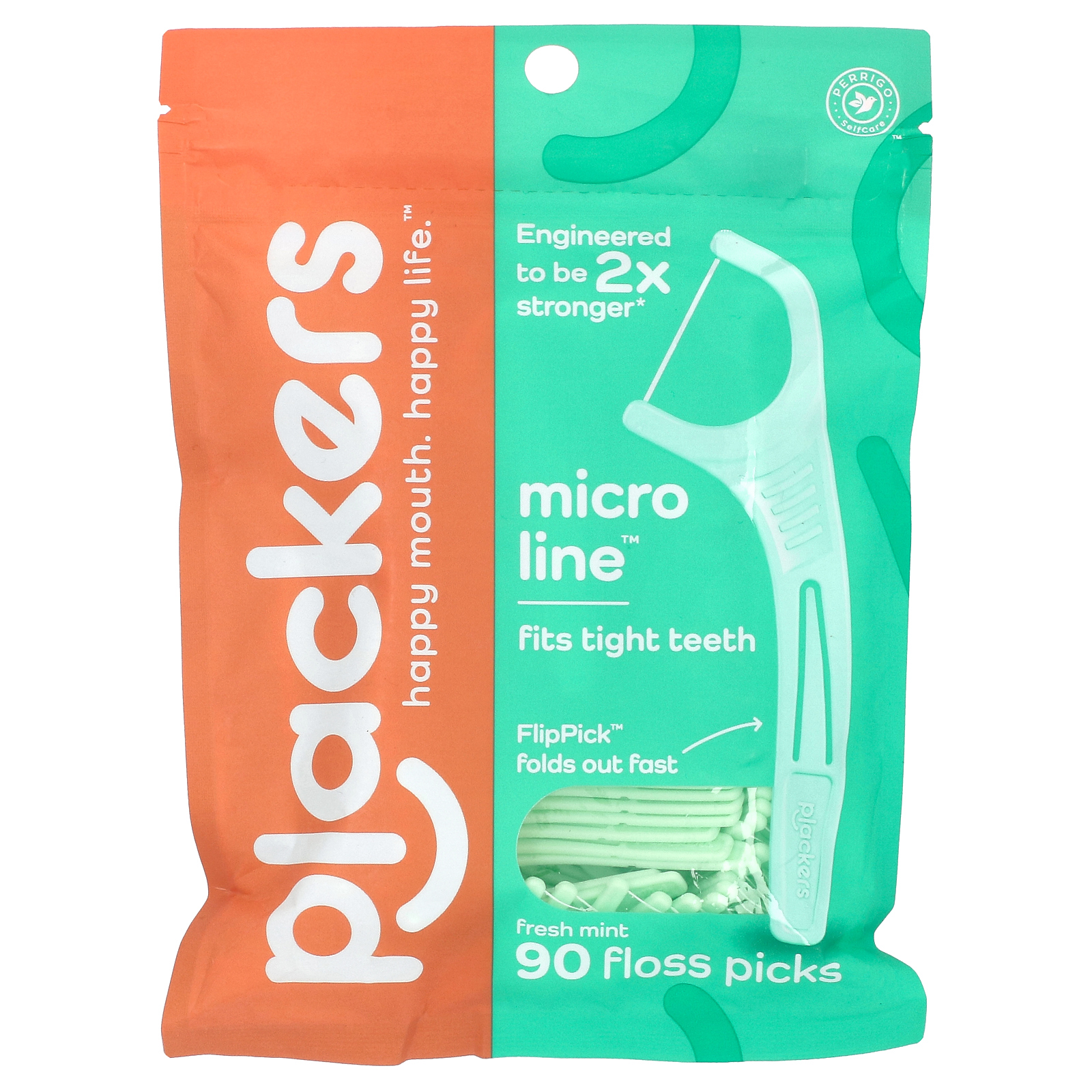 Plackers, Micro Line, зубная нить, свежая мята, 90 шт.