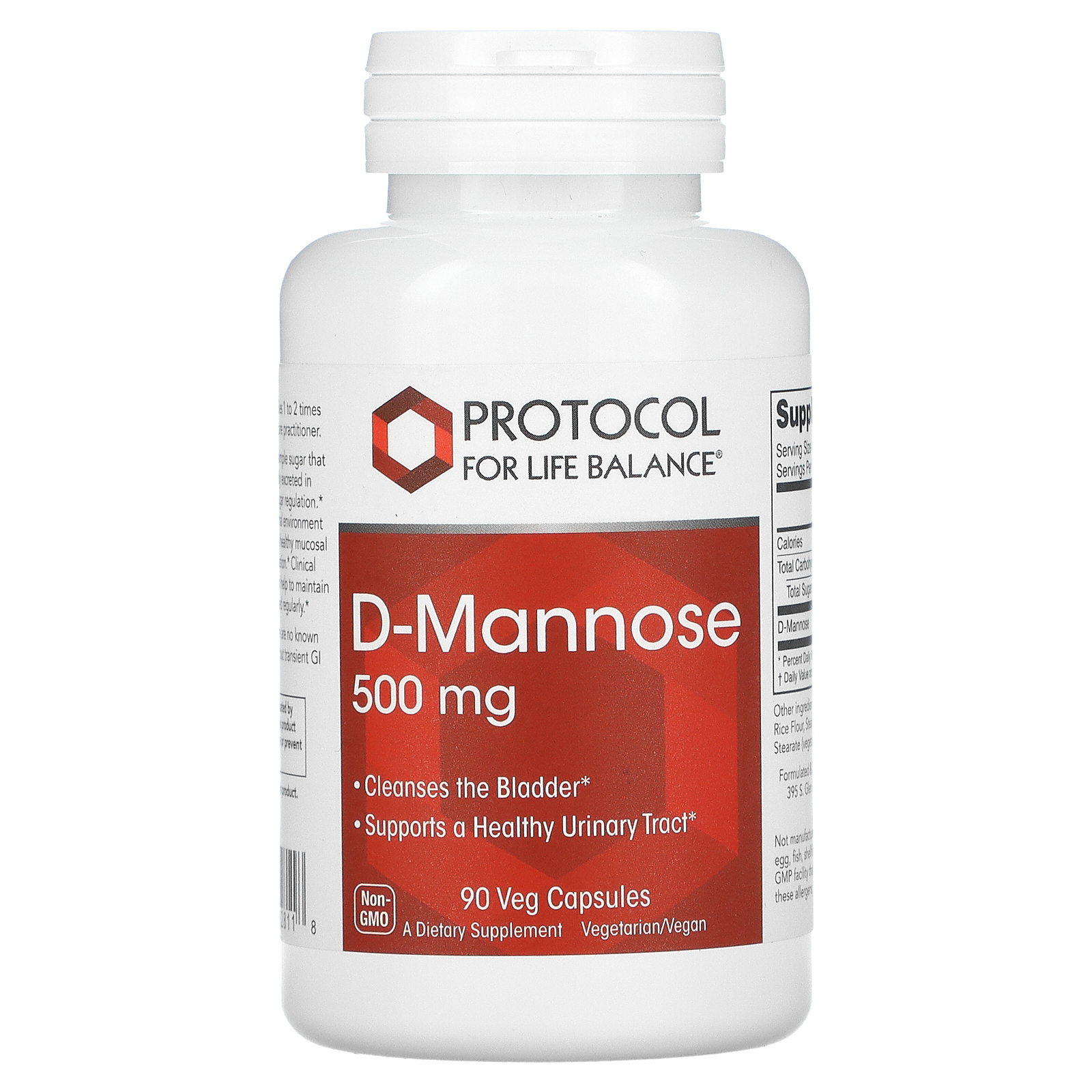 Protocol for Life Balance, D-манноза, 500 мг, 90 растительных капсул (125 мг в 1 капсуле)