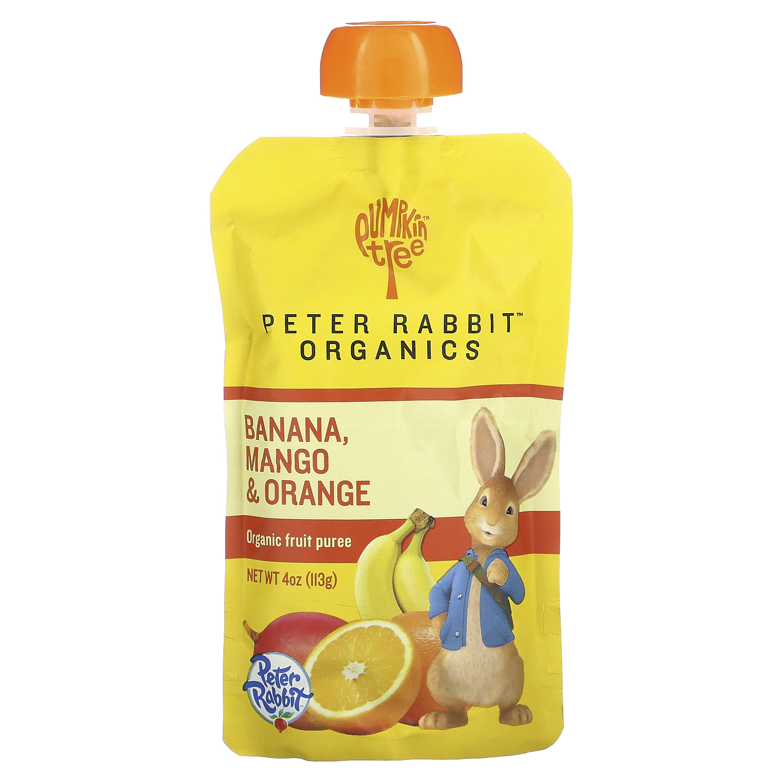 Pumpkin Tree Organics, Peter Rabbit Organics, органическое фруктовое пюре, банан, манго и апельсин, 113 г (4 унции)