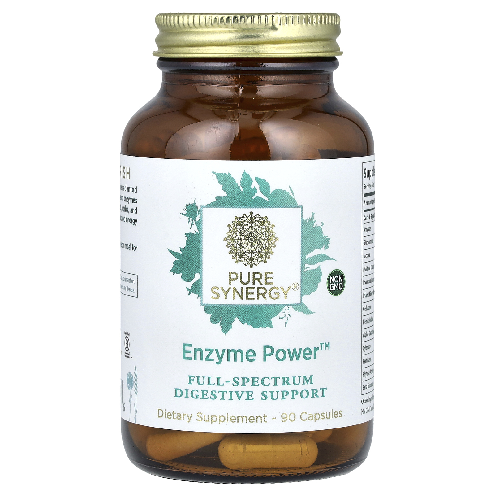 Pure Synergy, Enzyme Power, пищеварительная поддержка полного спектра, 90 капсул