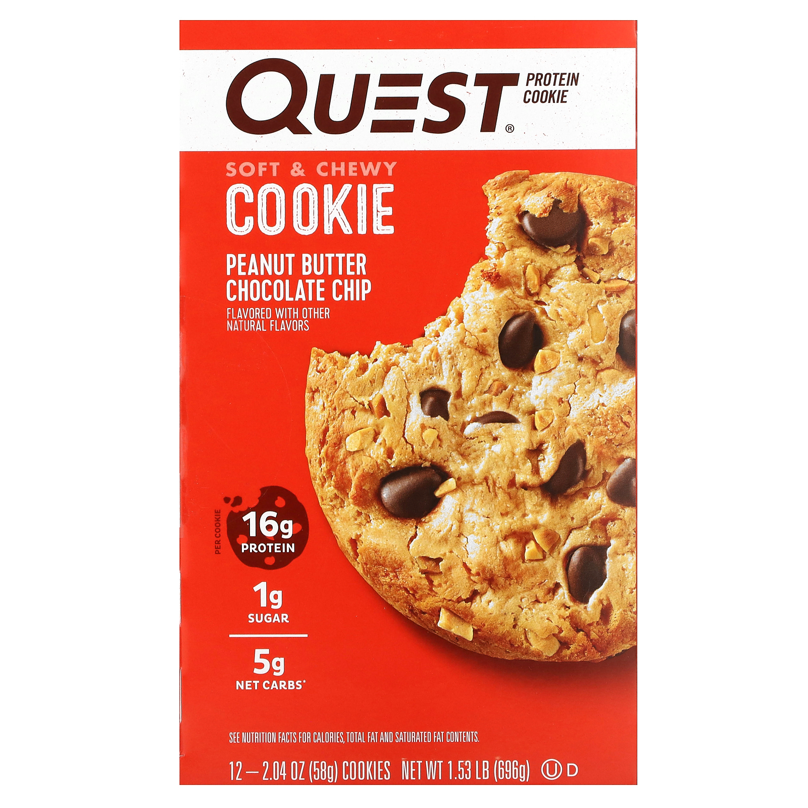 Quest Nutrition, протеиновое печенье, арахисовая паста и шоколадная крошка, 12 упаковок по 58 г (2,04 унции)