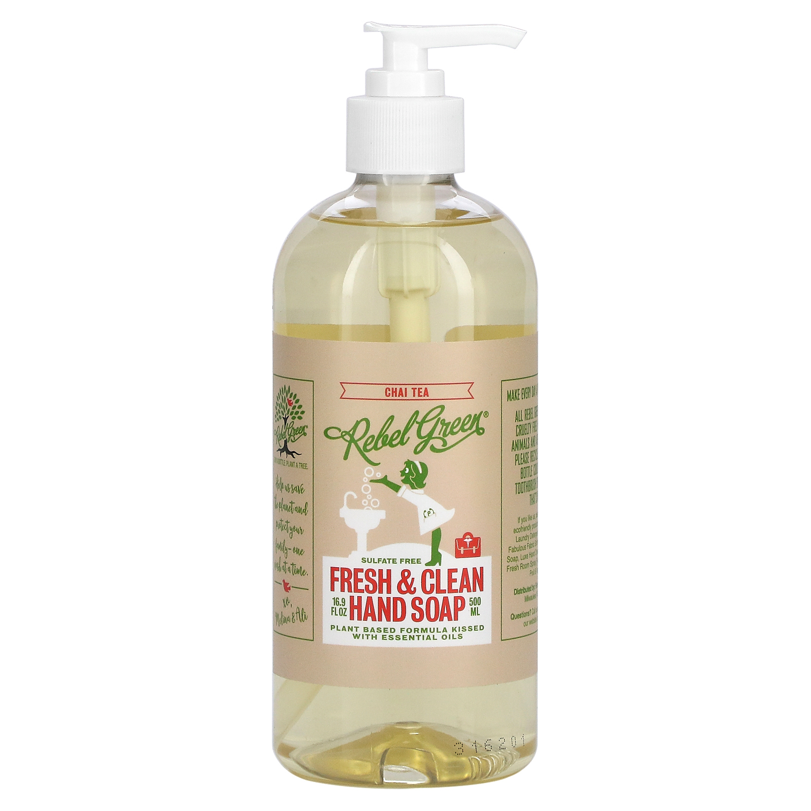 Rebel Green, Fresh & Clean, мыло для рук, чай с чаем, 500 мл (16,9 жидк. Унции)