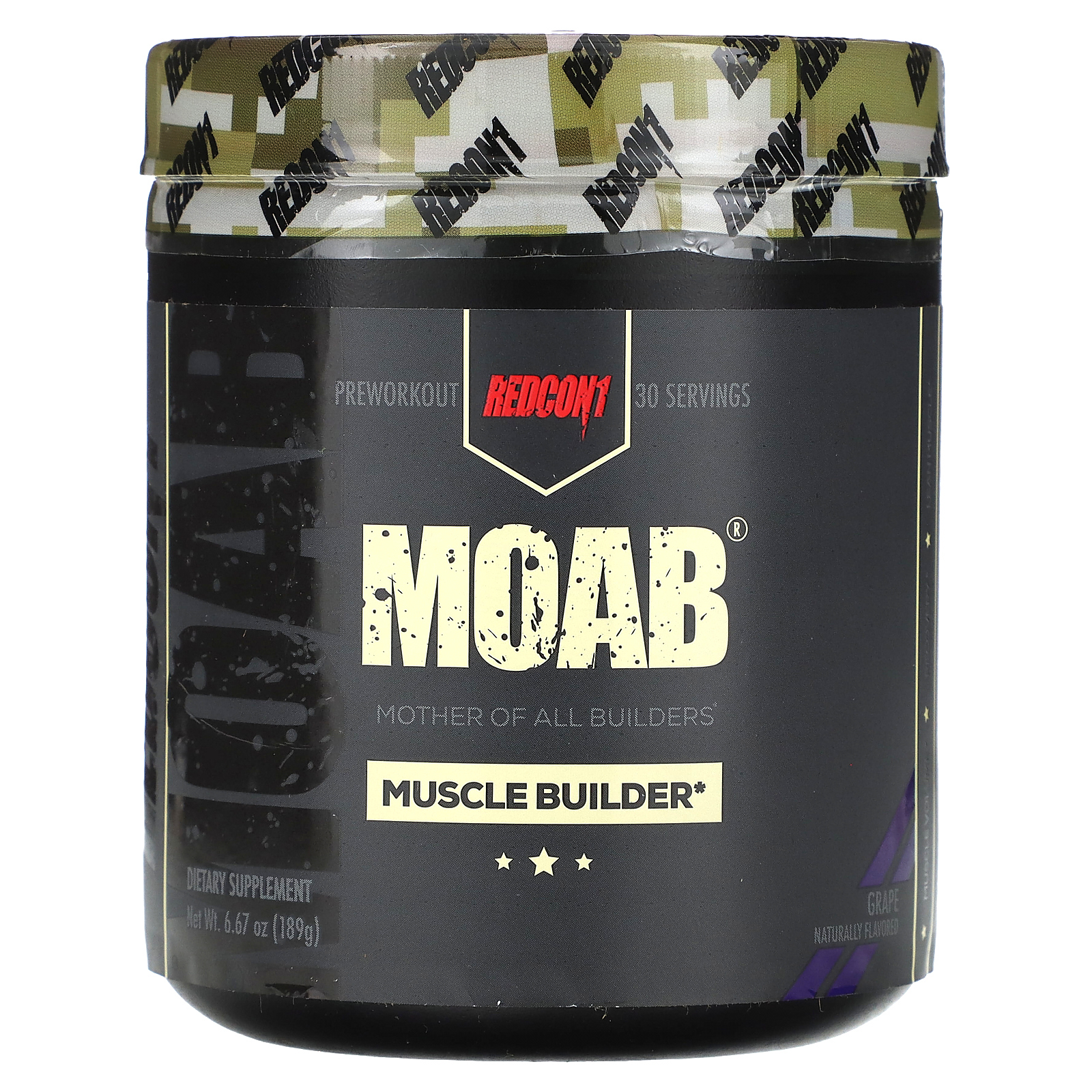 Redcon1, Moab, для наращивания мышечной массы, перед тренировкой, со вкусом винограда, 189 г (6,67 унции)