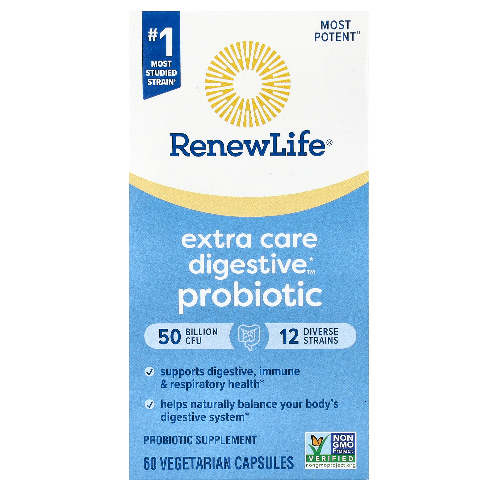 Renew Life, Ultimate Flora, пробиотик с повышенной силой действия, 50 млрд живых культур, 60 вегетарианских капсул