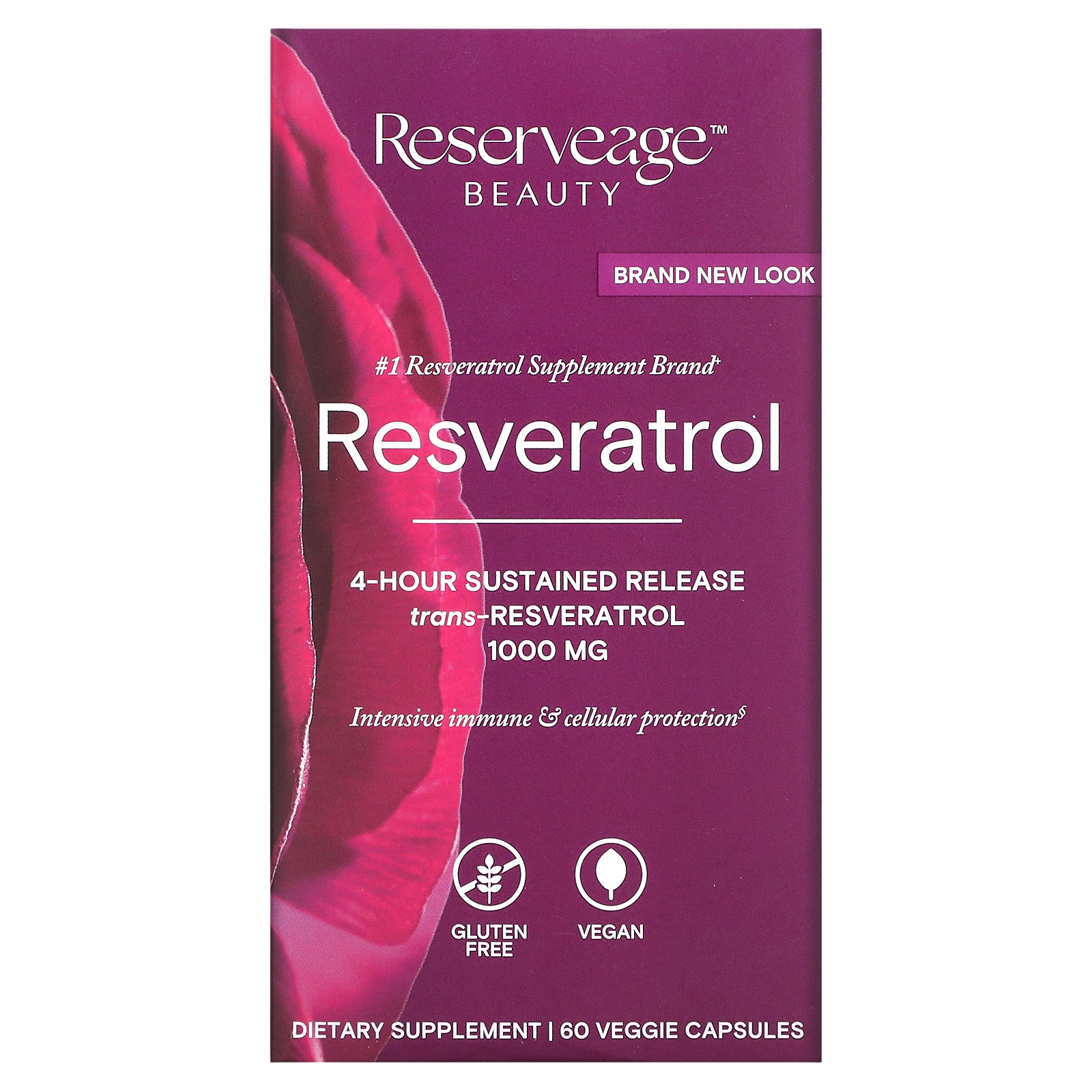 Reserveage Nutrition, ресвератрол, транс-ресвератрол, 1000 мг, 60 растительных капсул (500 мг в 1 капсуле)