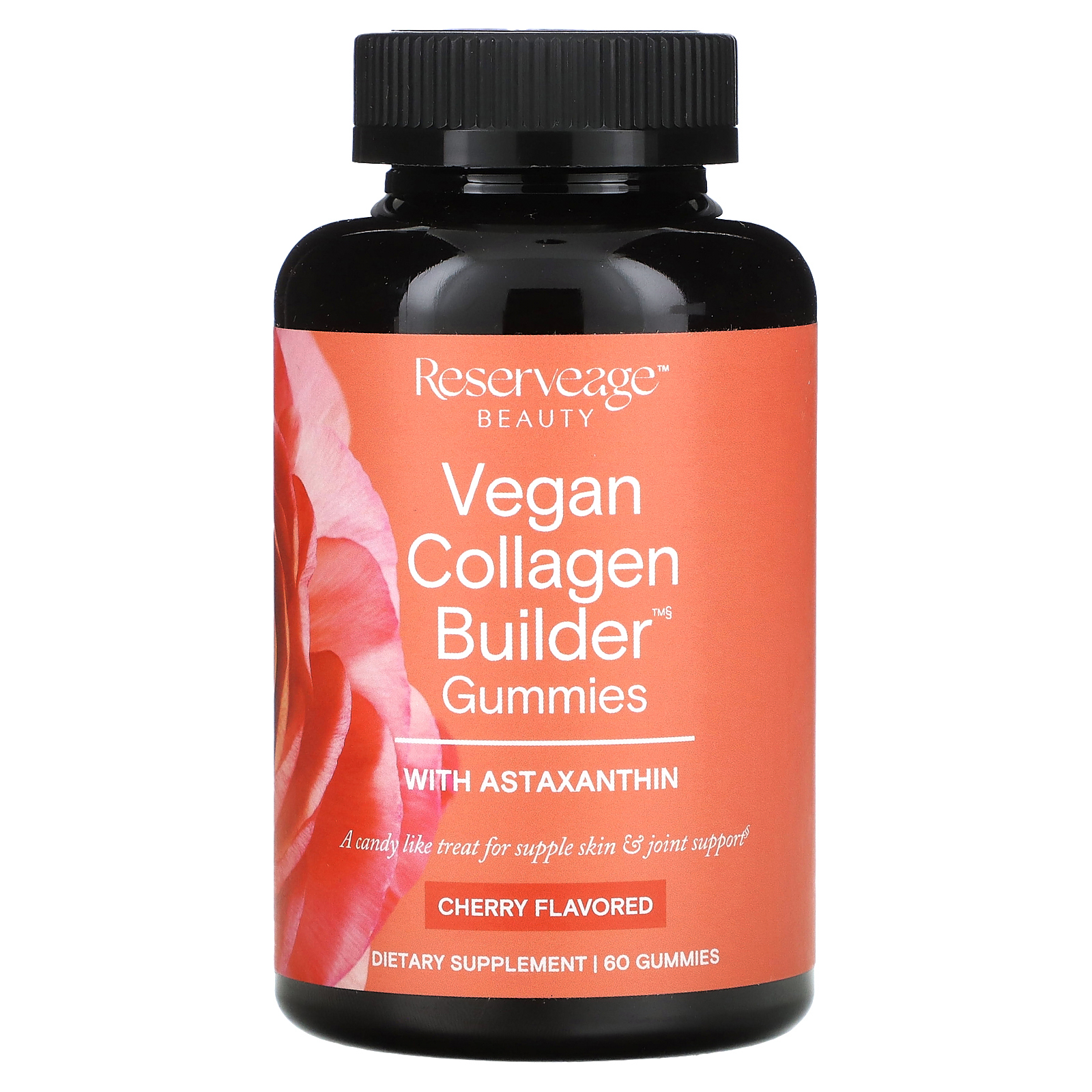 Reserveage Nutrition, Веганские жевательные таблетки для укрепления коллагена с астаксантином, вишня, 60 жевательных таблеток