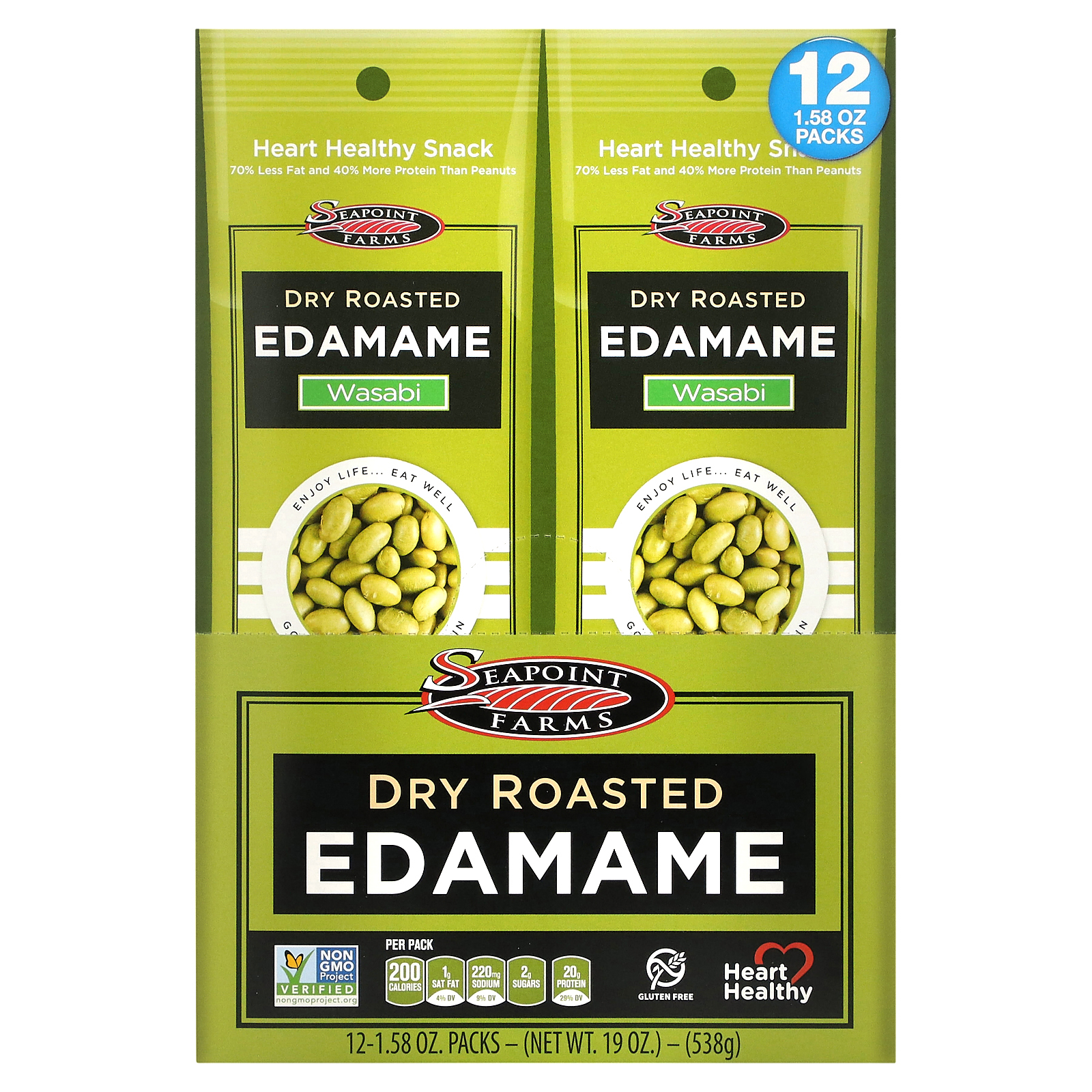 Seapoint Farms, Сухой жареный эдамам, острый васаби, 12 упаковок по 45 г (1,58 унции) каждая