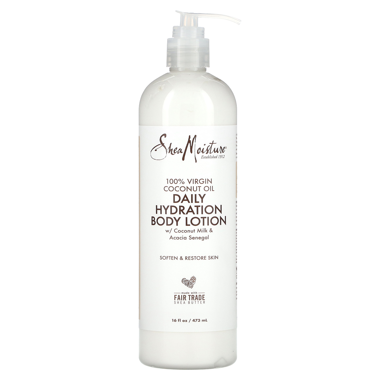 SheaMoisture, 100% кокосовое масло первого отжима, лосьон для ежедневного увлажнения тела с кокосовым молоком и акацией сенегальской, 473 мл (16 жидк. унций)