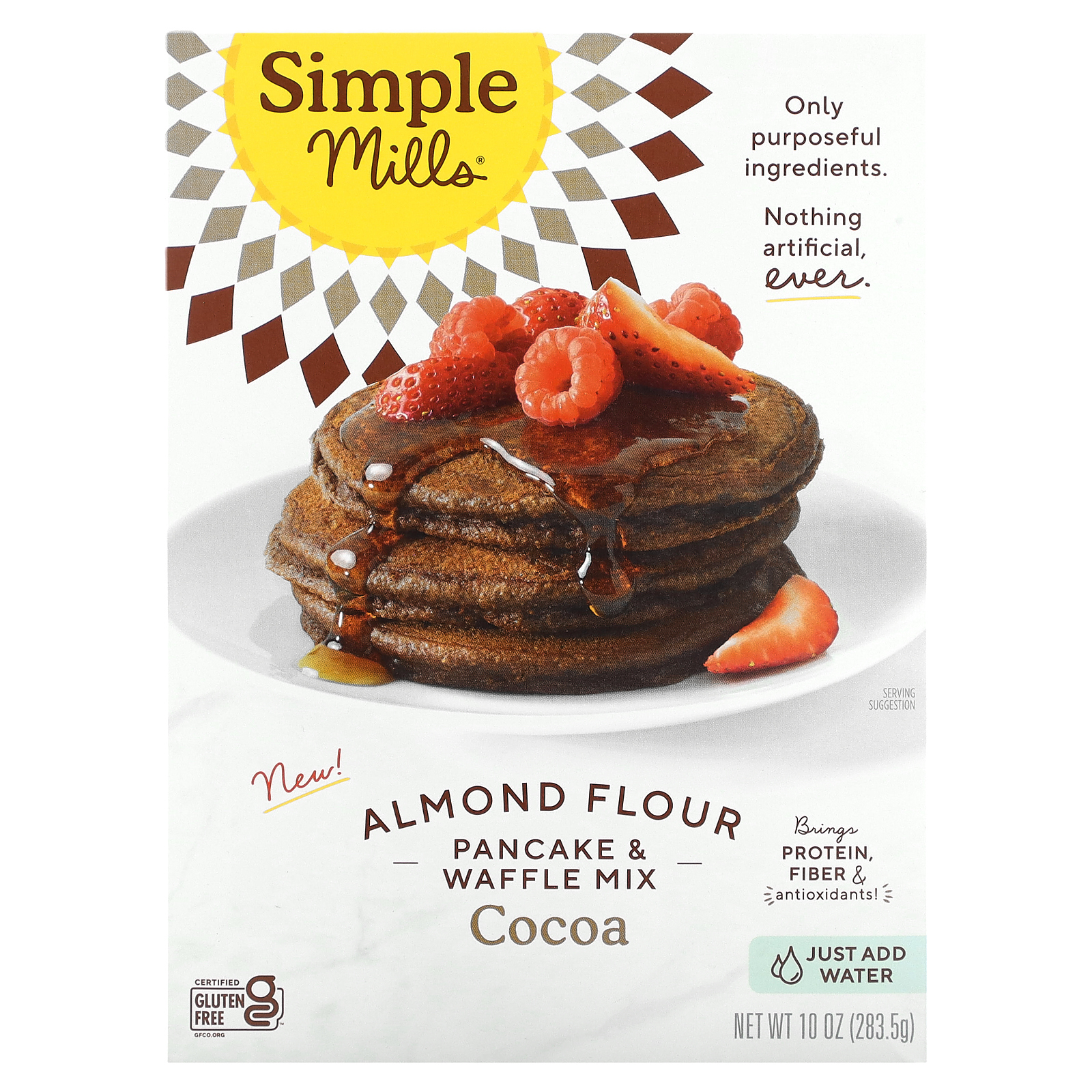 Simple Mills, смесь для выпекания блинов и вафель с миндальной мукой, какао, 283,5 г (10 унций)
