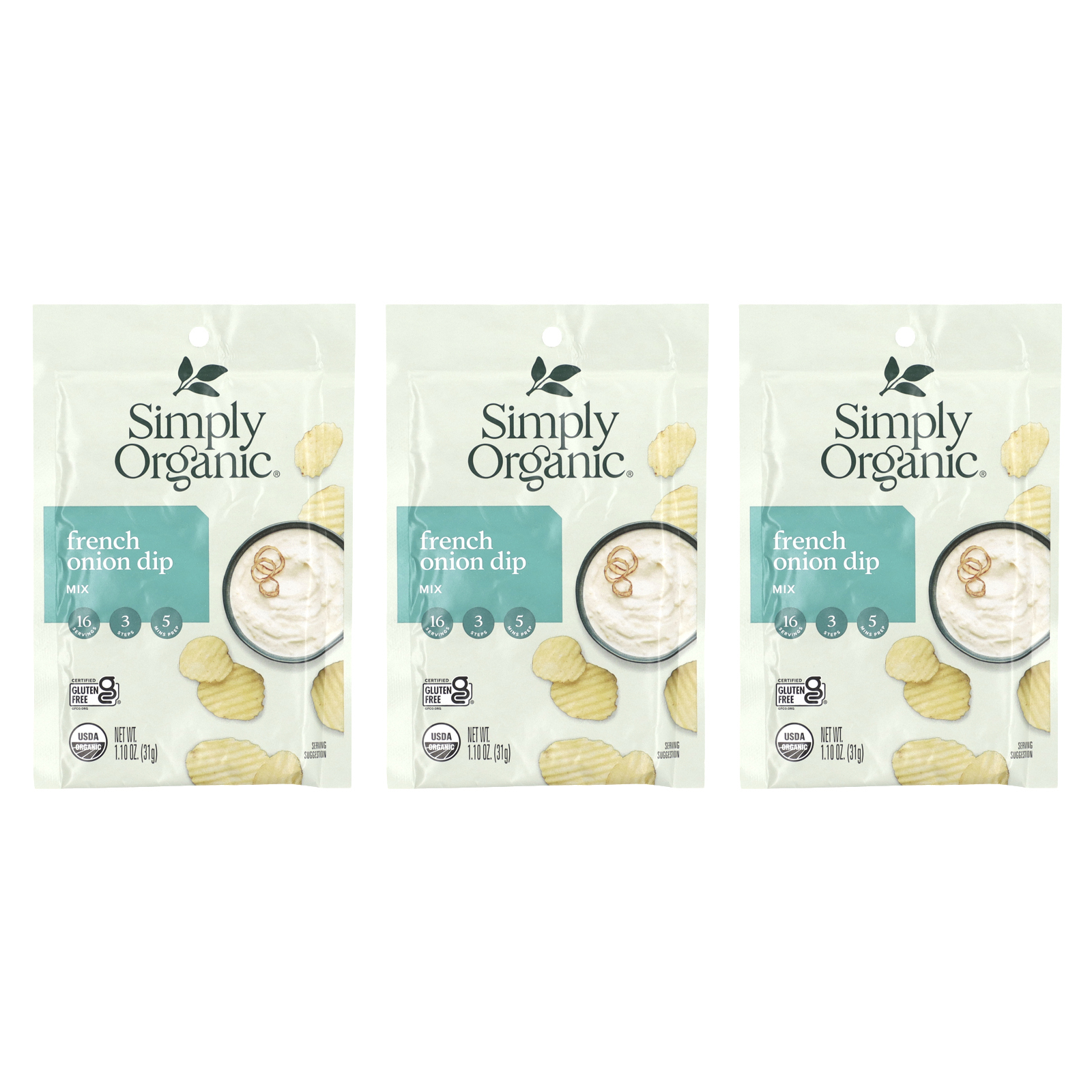 Simply Organic, французская смесь для приготовления лукового соуса, 3 пакетика по 31 г (1,10 унции)