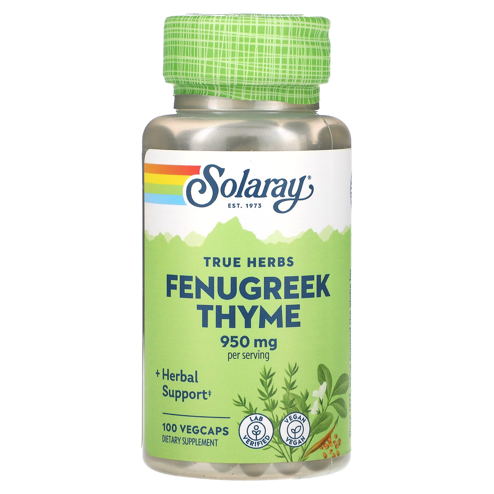 Solaray, True Herbs, пажитник и чабрец, 100 растительных капсул