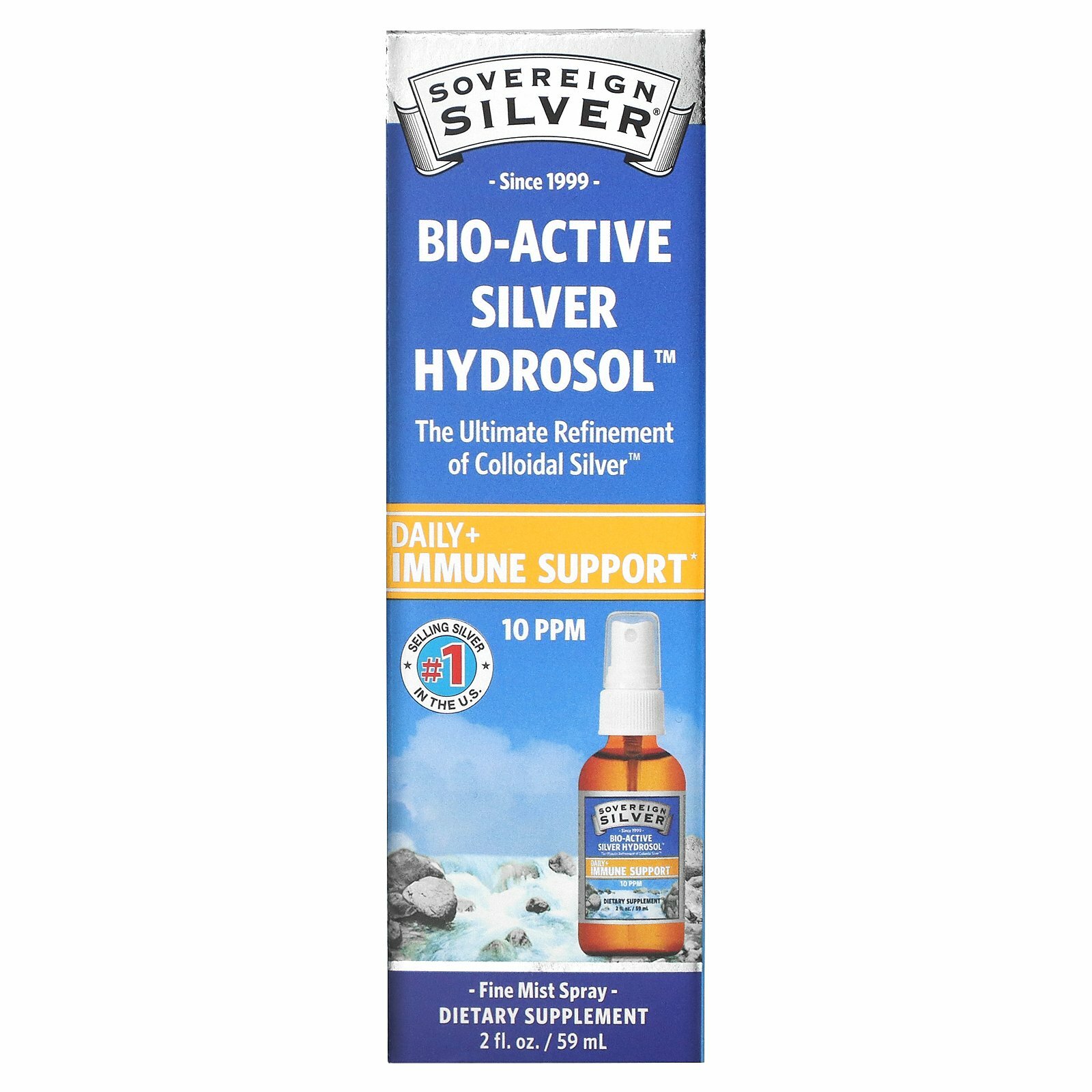 Sovereign Silver, Bio-Active Silver Hydrosol, мелкодисперсный аэрозоль, 10 част./млн, 59 мл (2 жидк. унции) (10 част./млн в 30 распылениях)