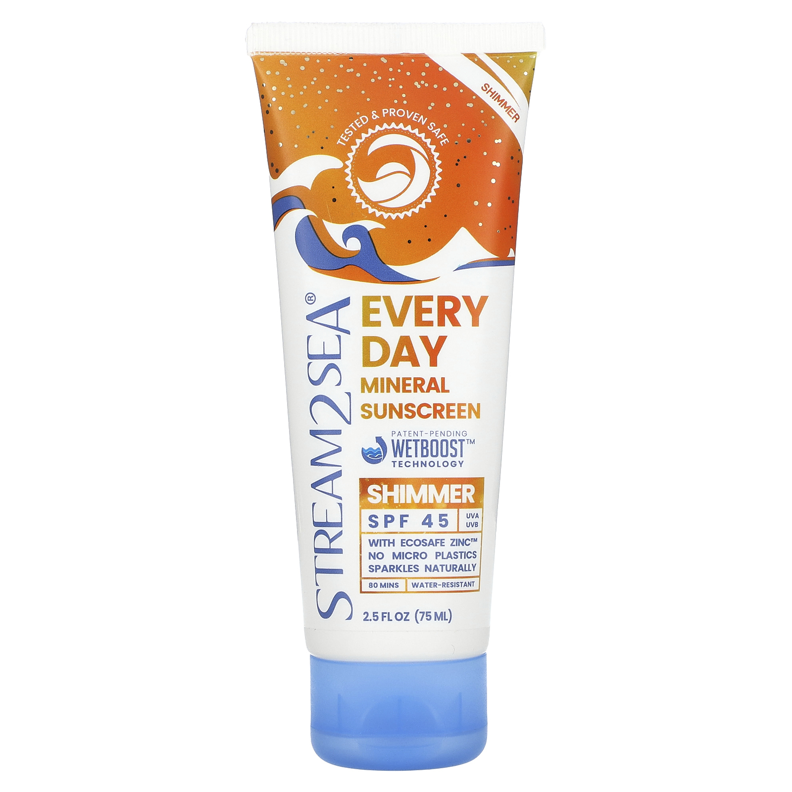 Stream2Sea, Ежедневное минеральное солнцезащитное средство с шиммером, SPF 45, 75 мл (2,5 жидк. Унции)