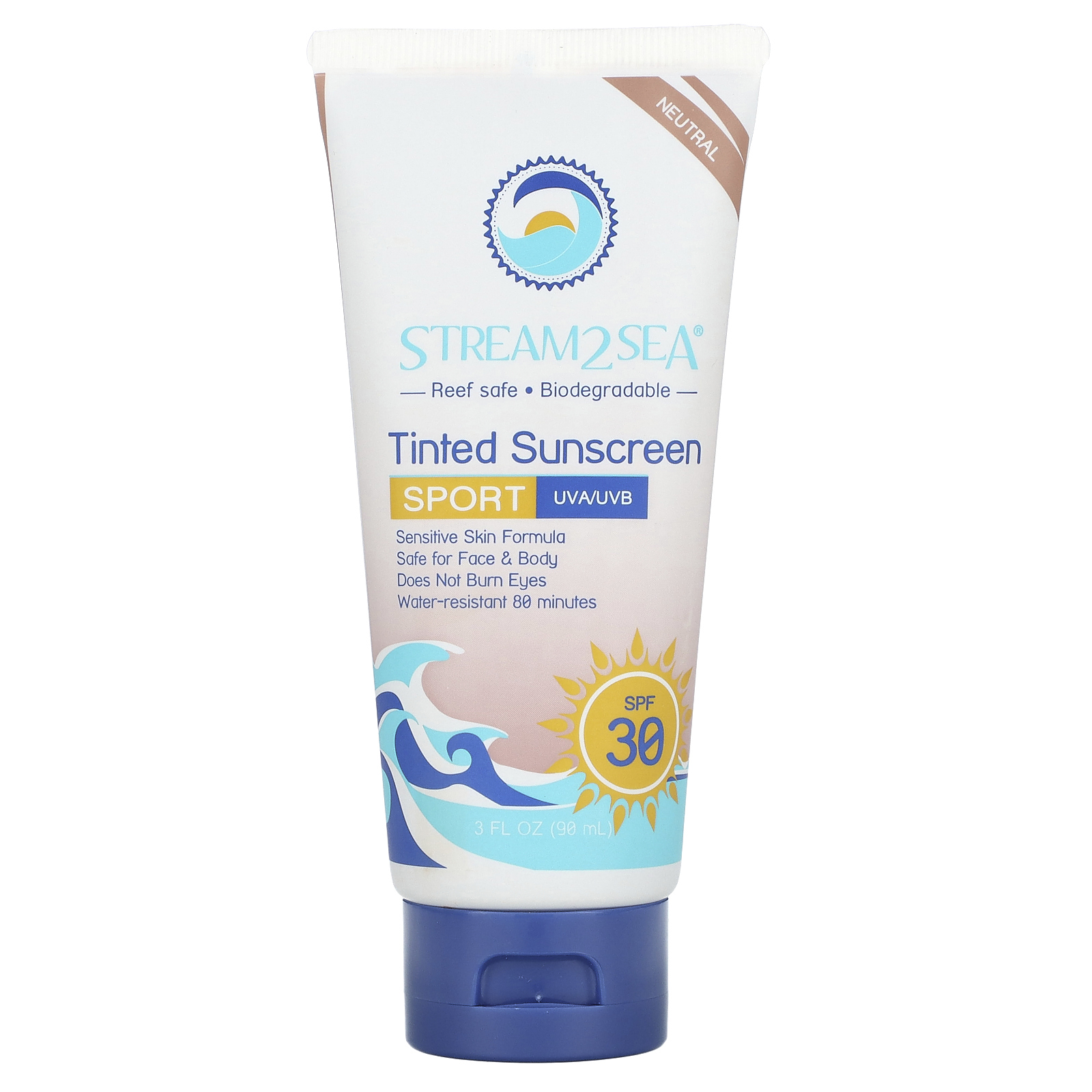 Stream2Sea, Солнцезащитное средство с тонирующим эффектом, SPF 30, без отдушек, 90 мл (3 жидк. Унции)