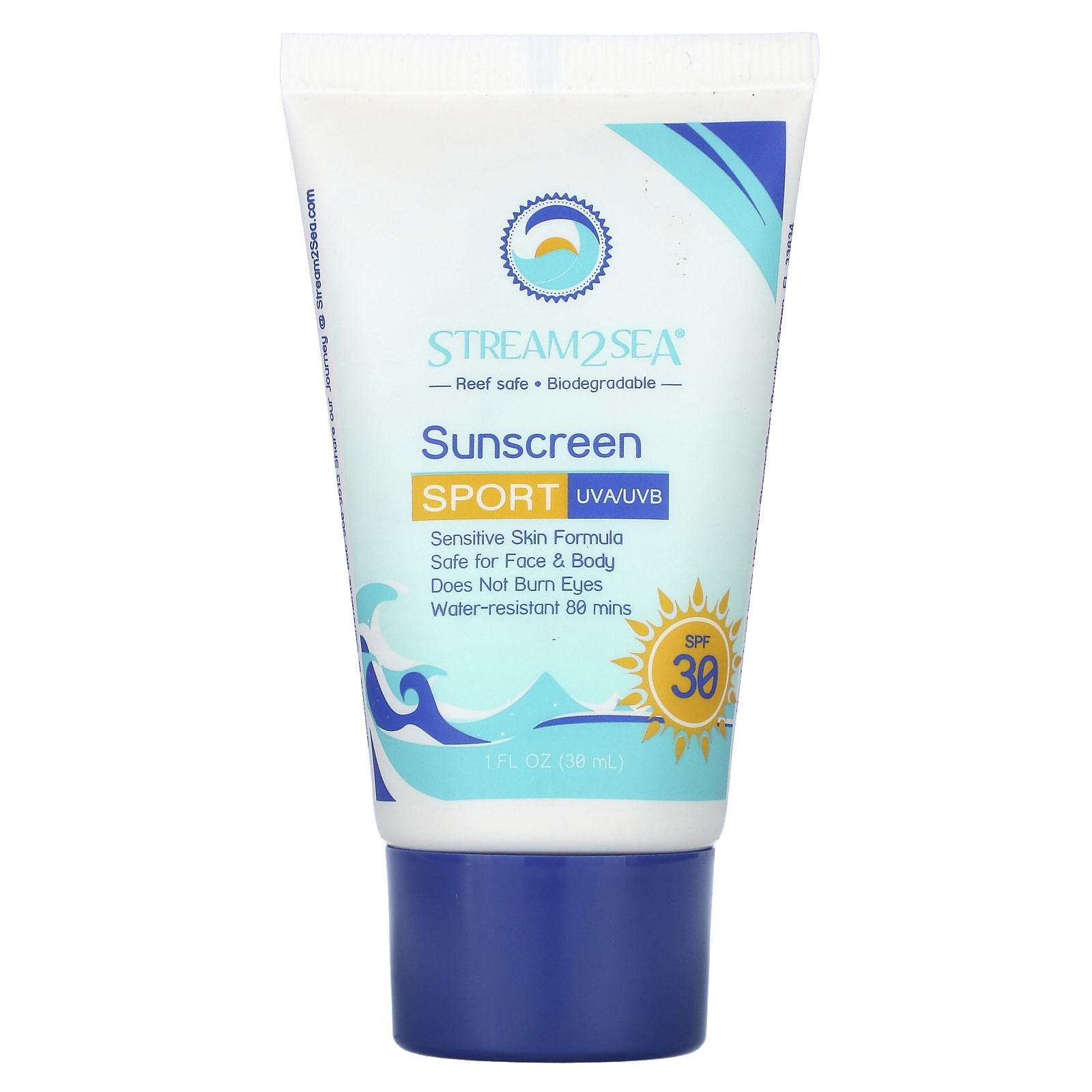 Stream2Sea, Солнцезащитное средство, спорт, SPF 30, 30 мл (1 жидк. Унция)