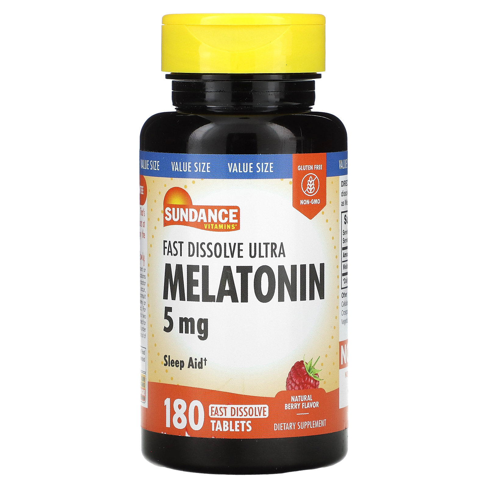 Sundance Vitamins, быстрорастворимый мелатонин, с натуральным ягодным вкусом, 5 мг, 180 быстрорастворимых таблеток