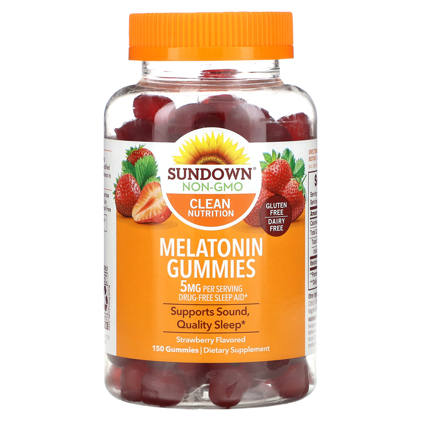 Sundown Naturals, жевательный мелатонин, со вкусом клубники, 5 мг, 150 жевательных таблеток (2,5 мг в 1 жевательной таблетке)