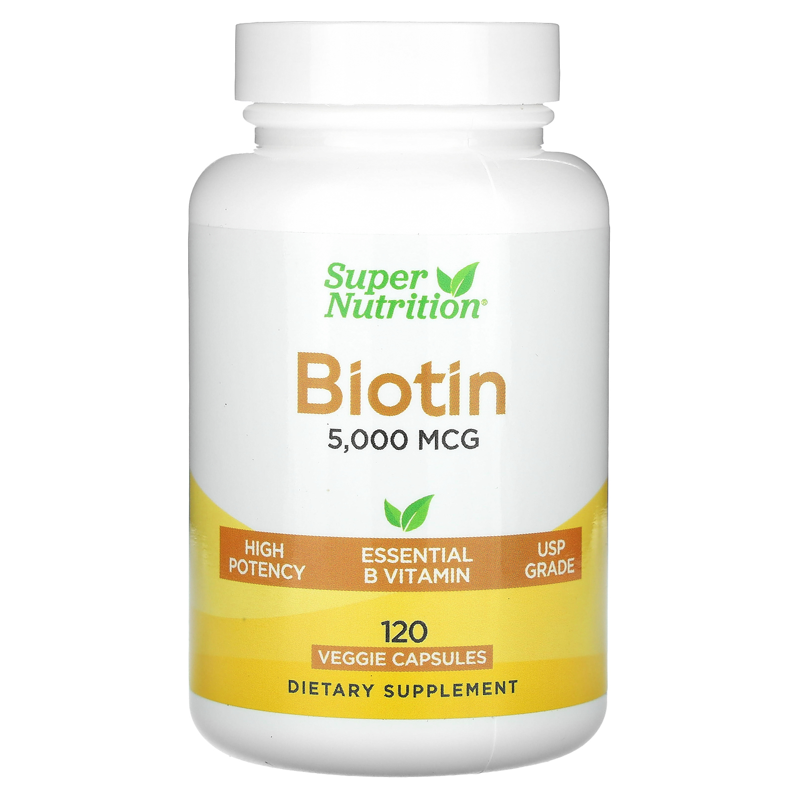 Super Nutrition, биотин, 5000 мкг, 120 растительных капсул