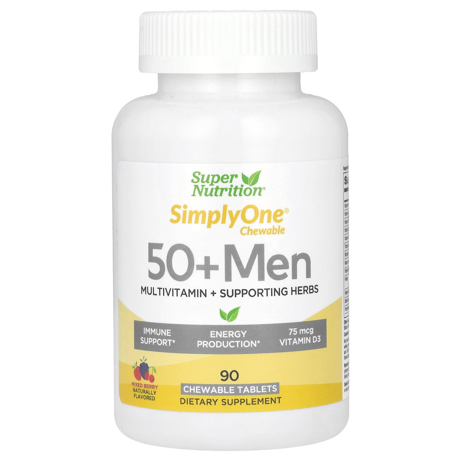 Super Nutrition, SimplyOne, мультивитамины и поддерживающие травы для мужчин старше 50 лет, вкус ягод, 90 жевательных таблеток
