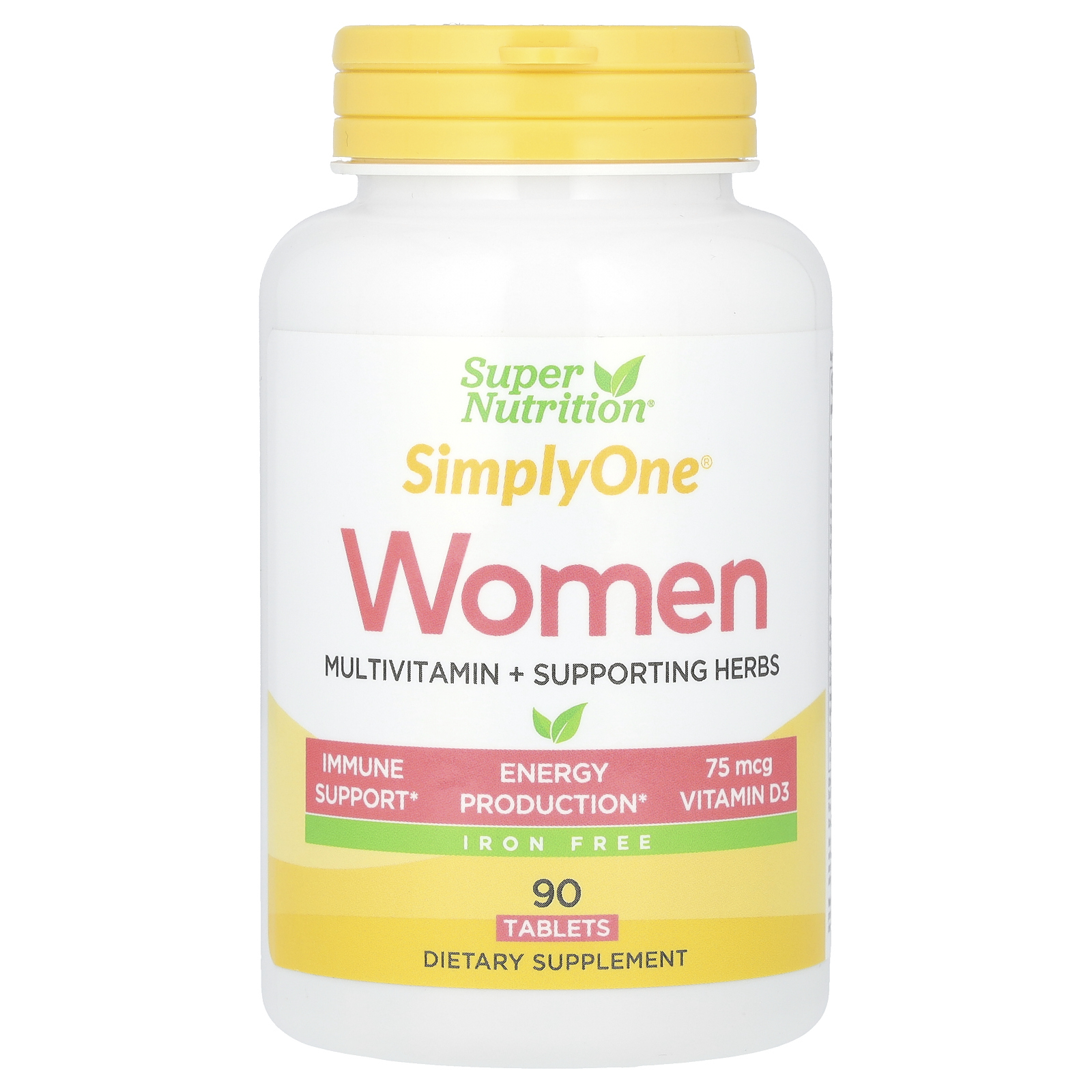 Super Nutrition, SimplyOne, мультивитамины и полезные травы для женщин, без железа, 90 таблеток