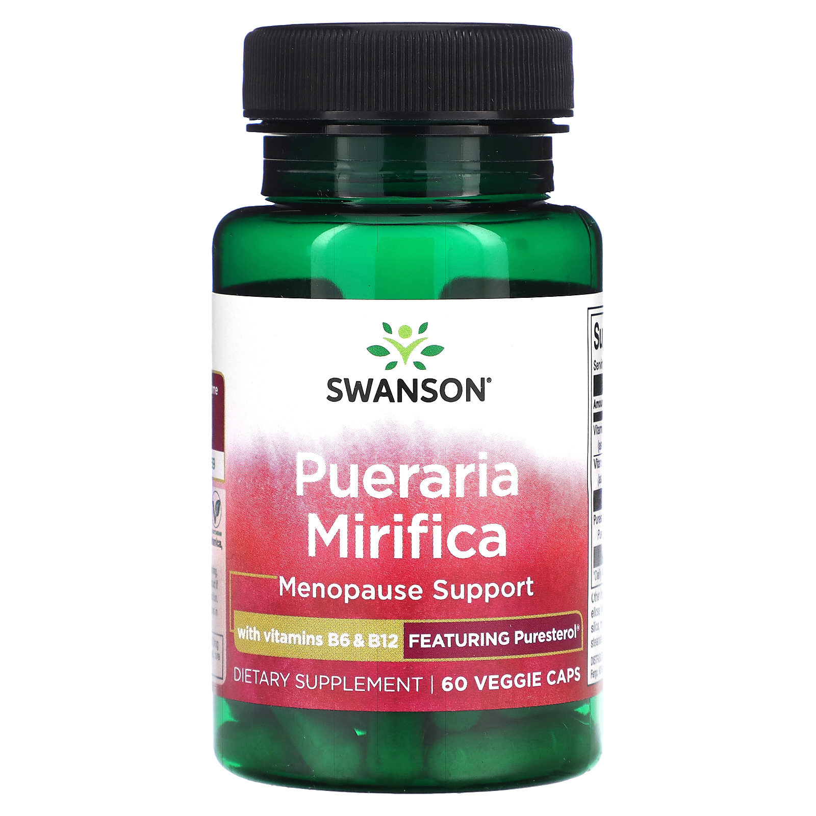 Swanson, Пуэрария мирифика с витаминами B6 и B12, 60 растительных капсул