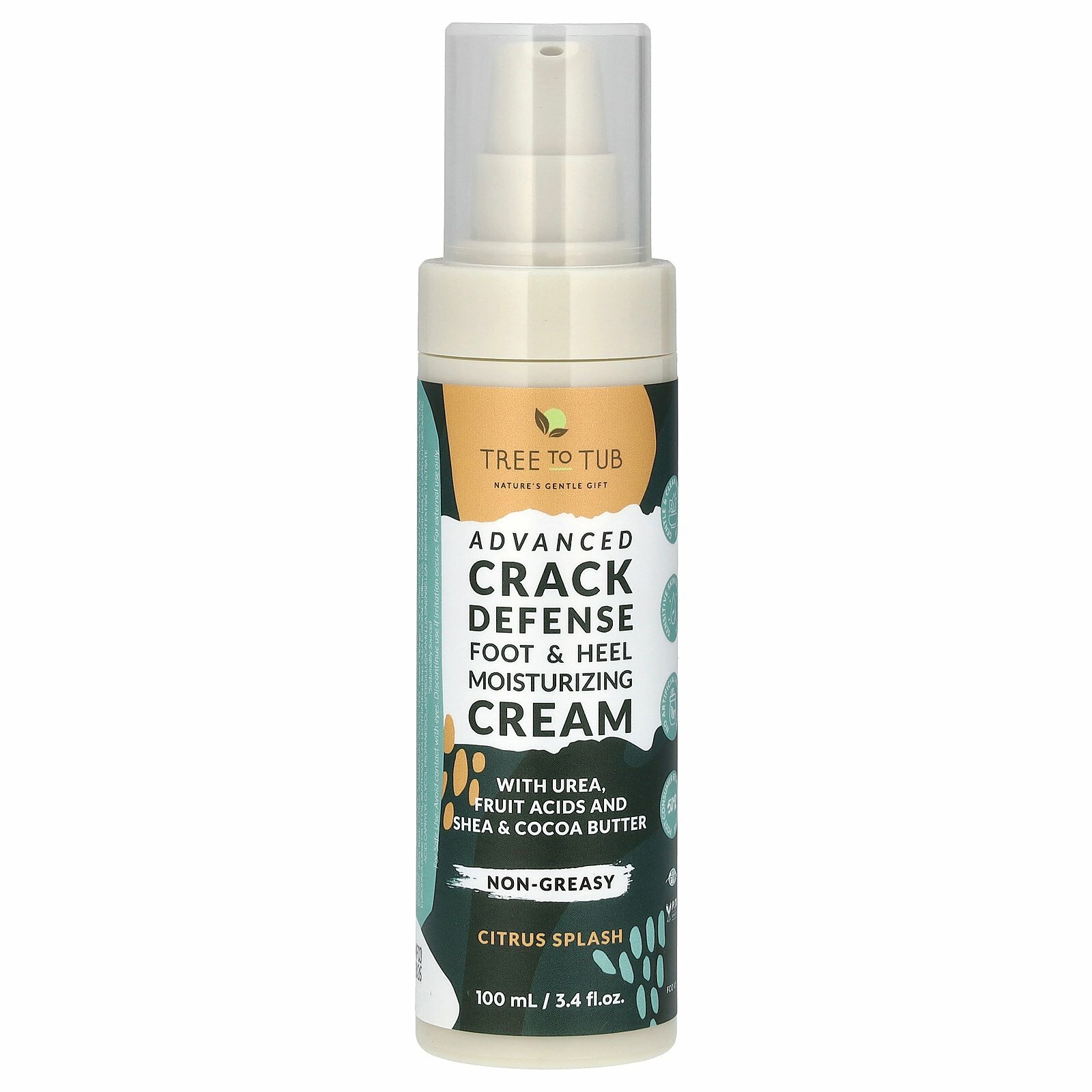 Tree To Tub, Advanced Crack Defense, Foot & Heel Moisturizing Cream, Citrus Splash, 3.4 fl oz (100 ml)