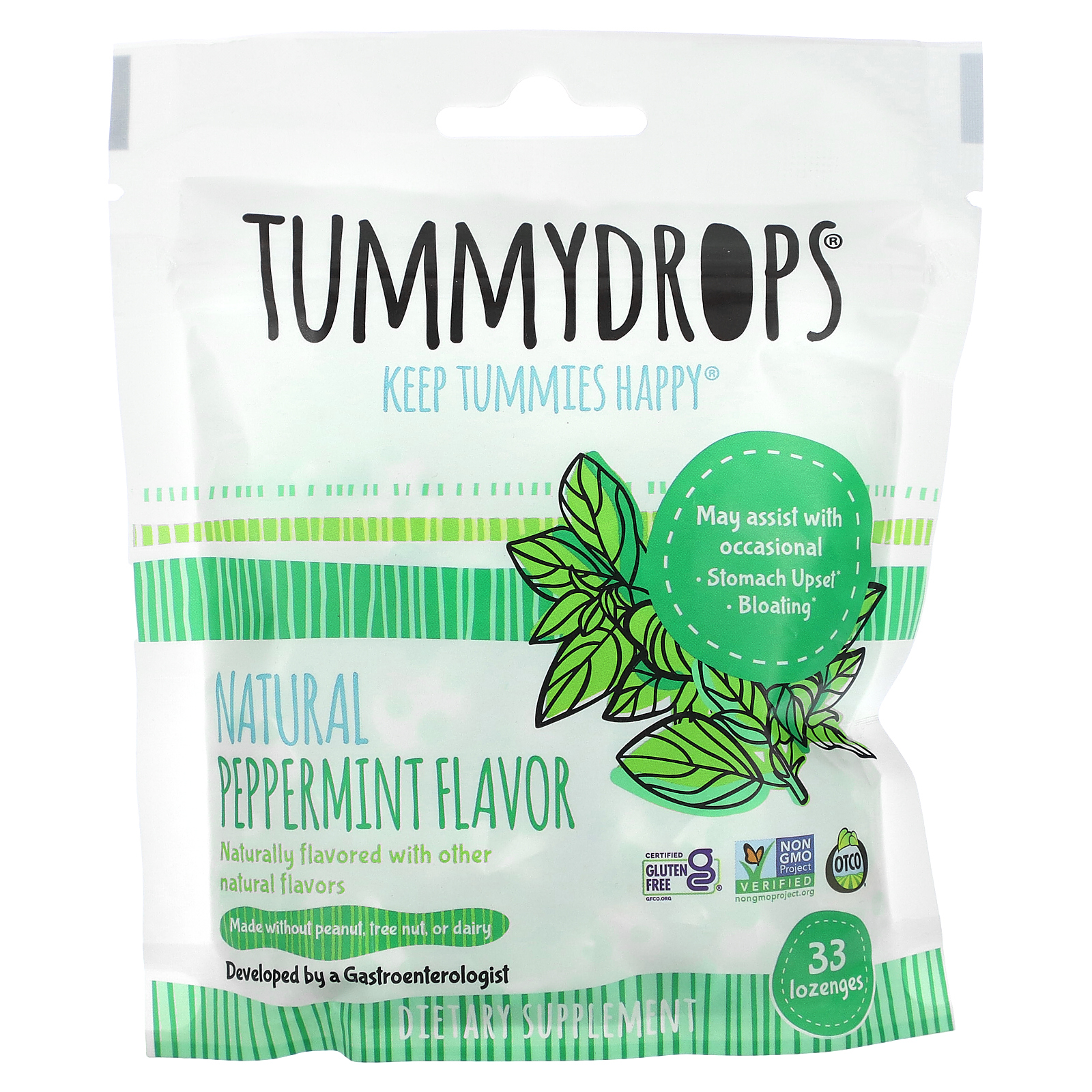 Tummydrops, Натуральные пастилки с перечной мятой, 33 пастилки