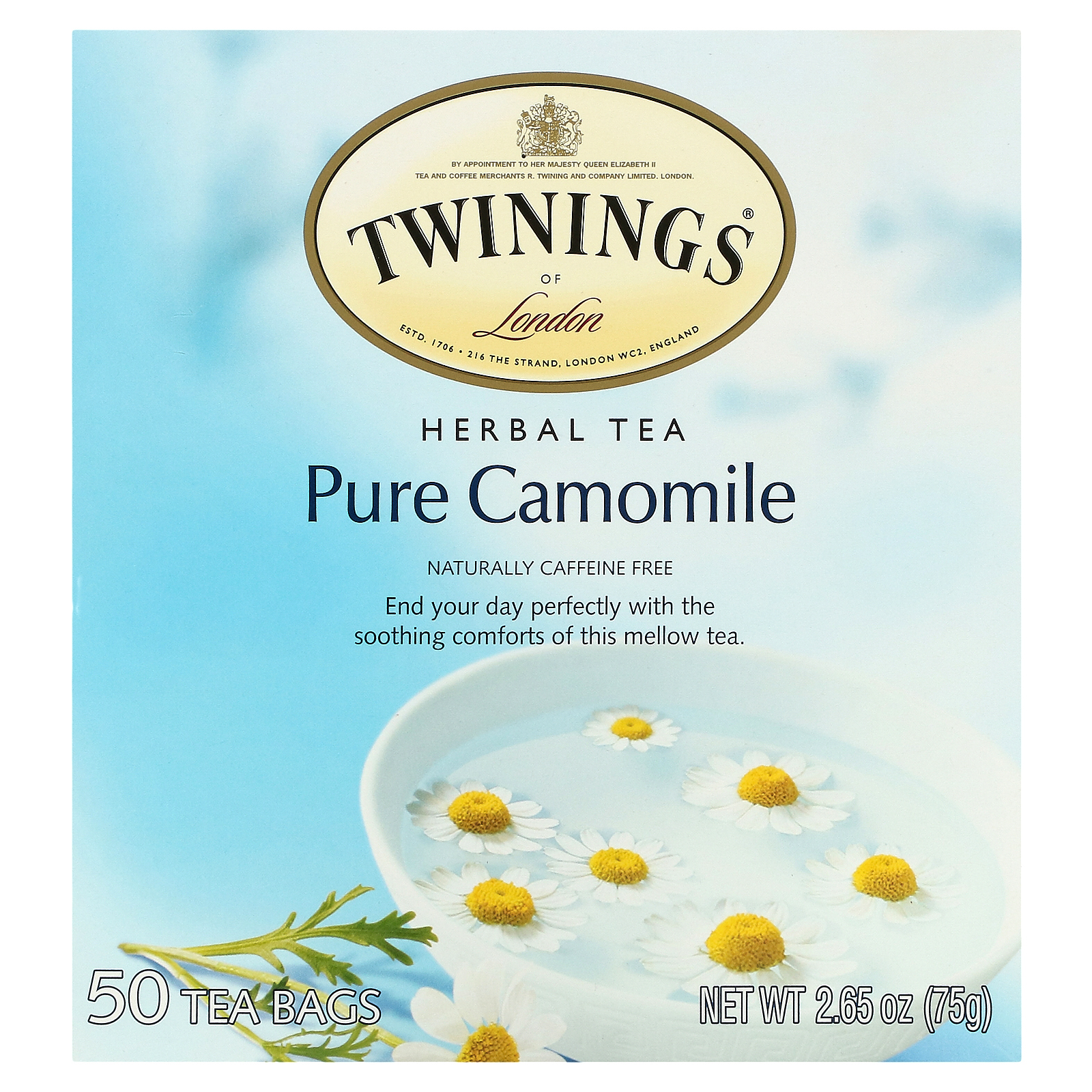 Twinings, травяной чай, чистая ромашка, без кофеина, 50 чайных пакетиков, 75 г (2,65 унции)