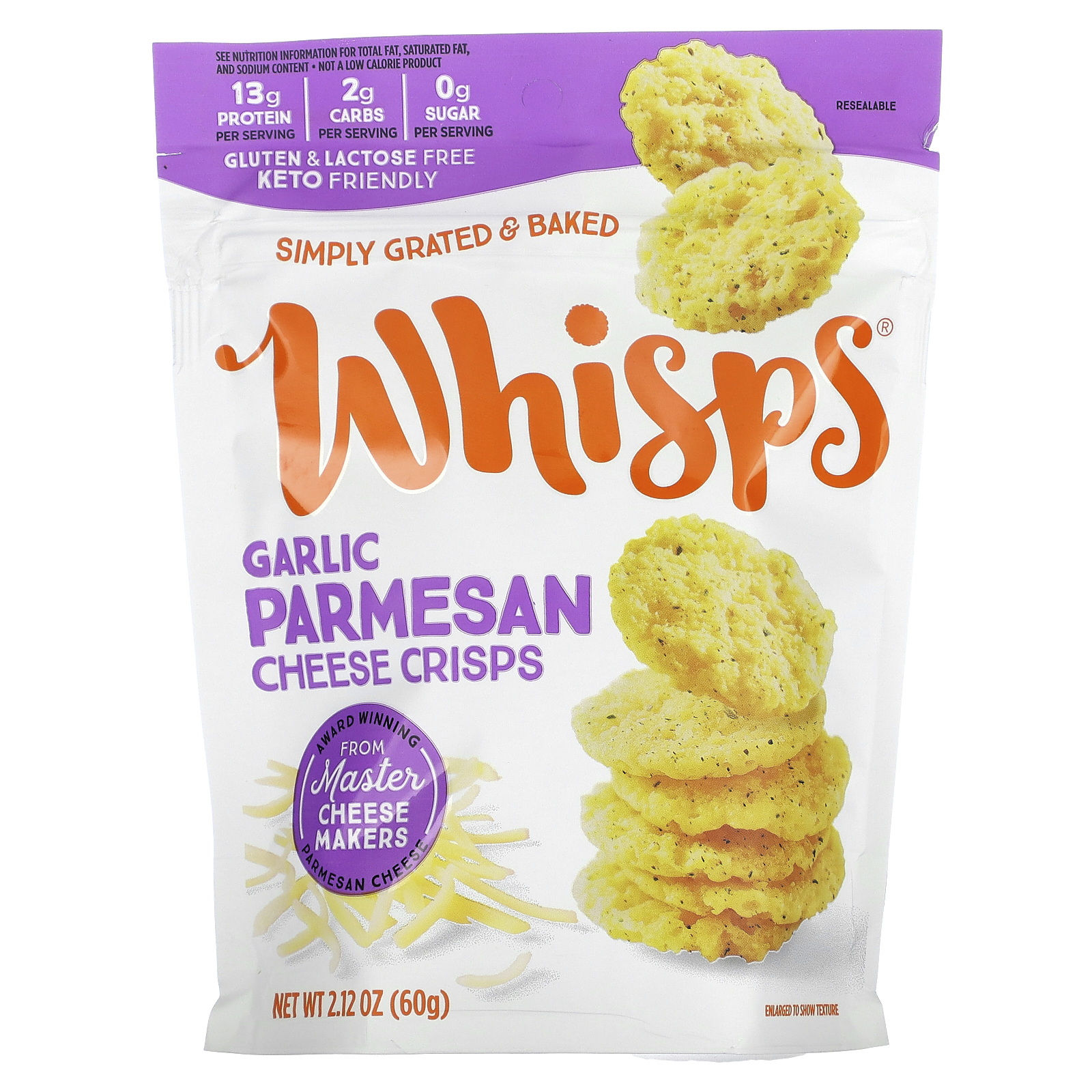 Whisps, Чесночные и сырные чипсы, 60 г (2,12 унции)