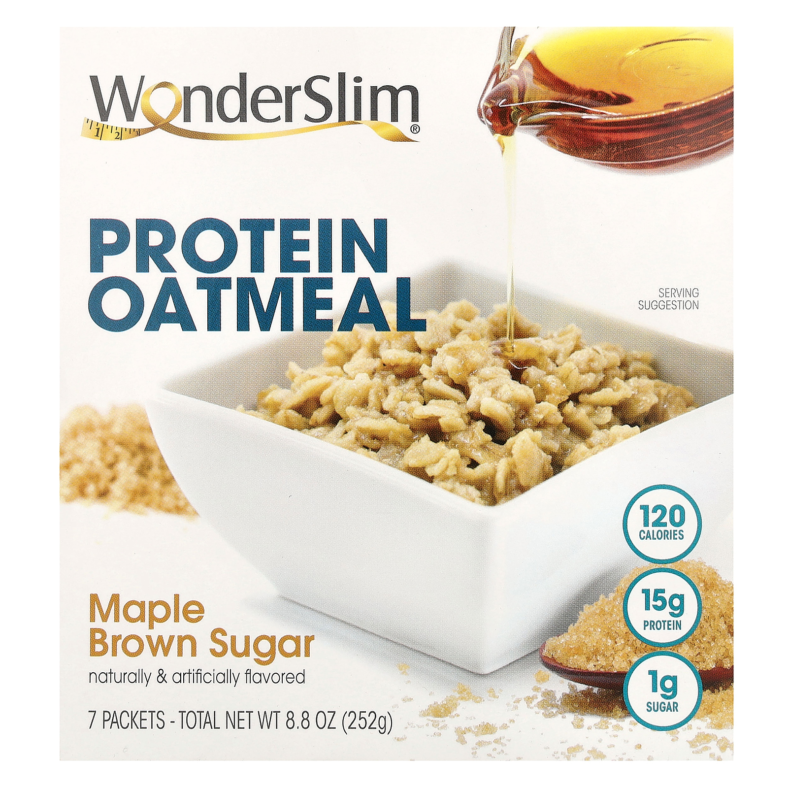 WonderSlim, протеиновая овсянка, с кленовым сиропом и коричневым сахаром, 7 пакетиков по 36 г