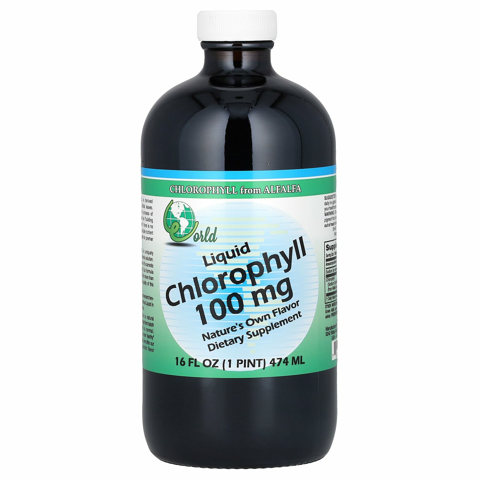 World Organic, жидкий хлорофилл, 100 мг, 474 мл (16 жидк. унций)