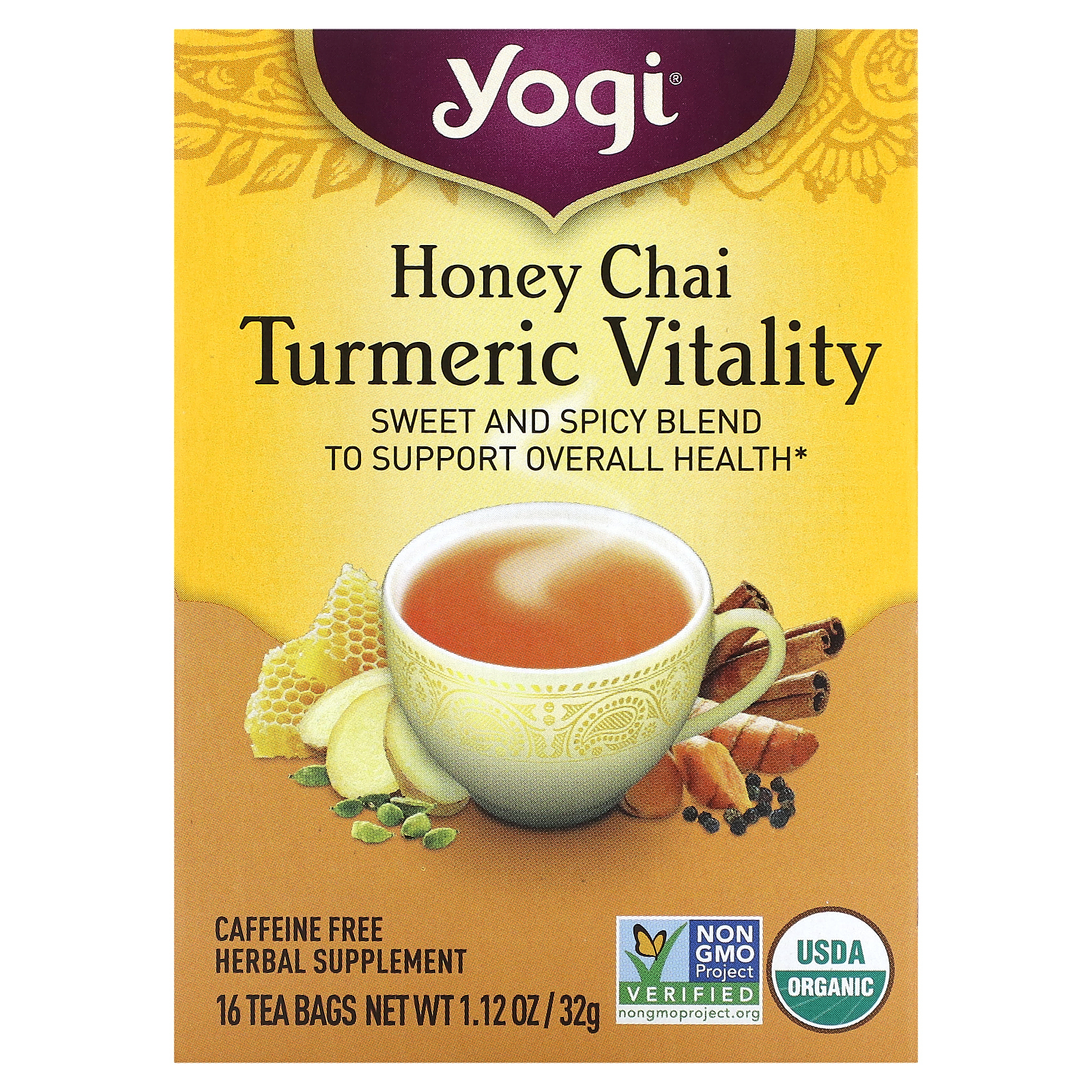 Yogi Tea, Turmeric Vitality, чай с медом и куркумой, 16 чайных пакетиков, 32 г (1,12 унции)
