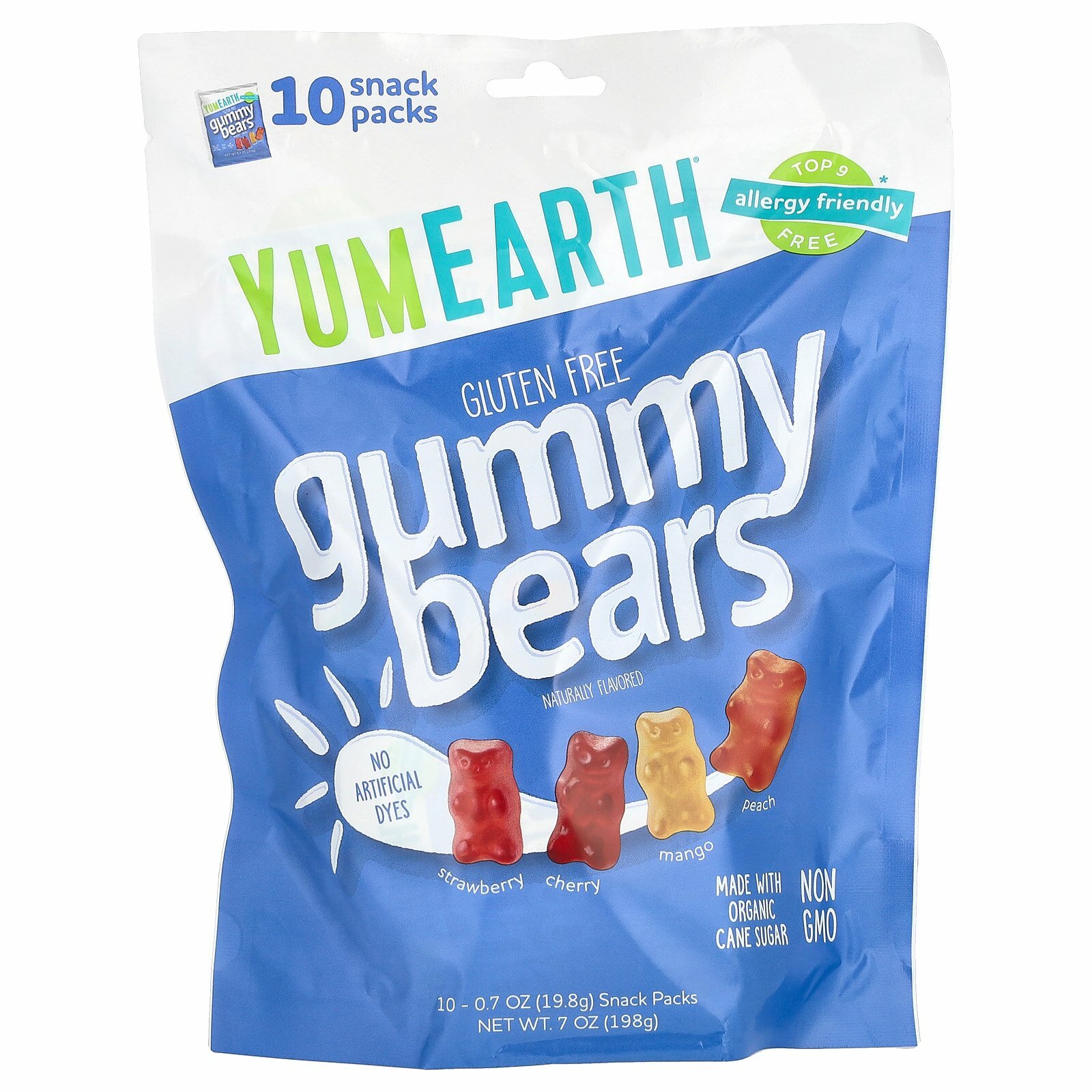 YumEarth, жевательные мишки без глютена, клубника, вишня, манго, персик, 10 порционных упаковок по 198 г (0,7 унции)